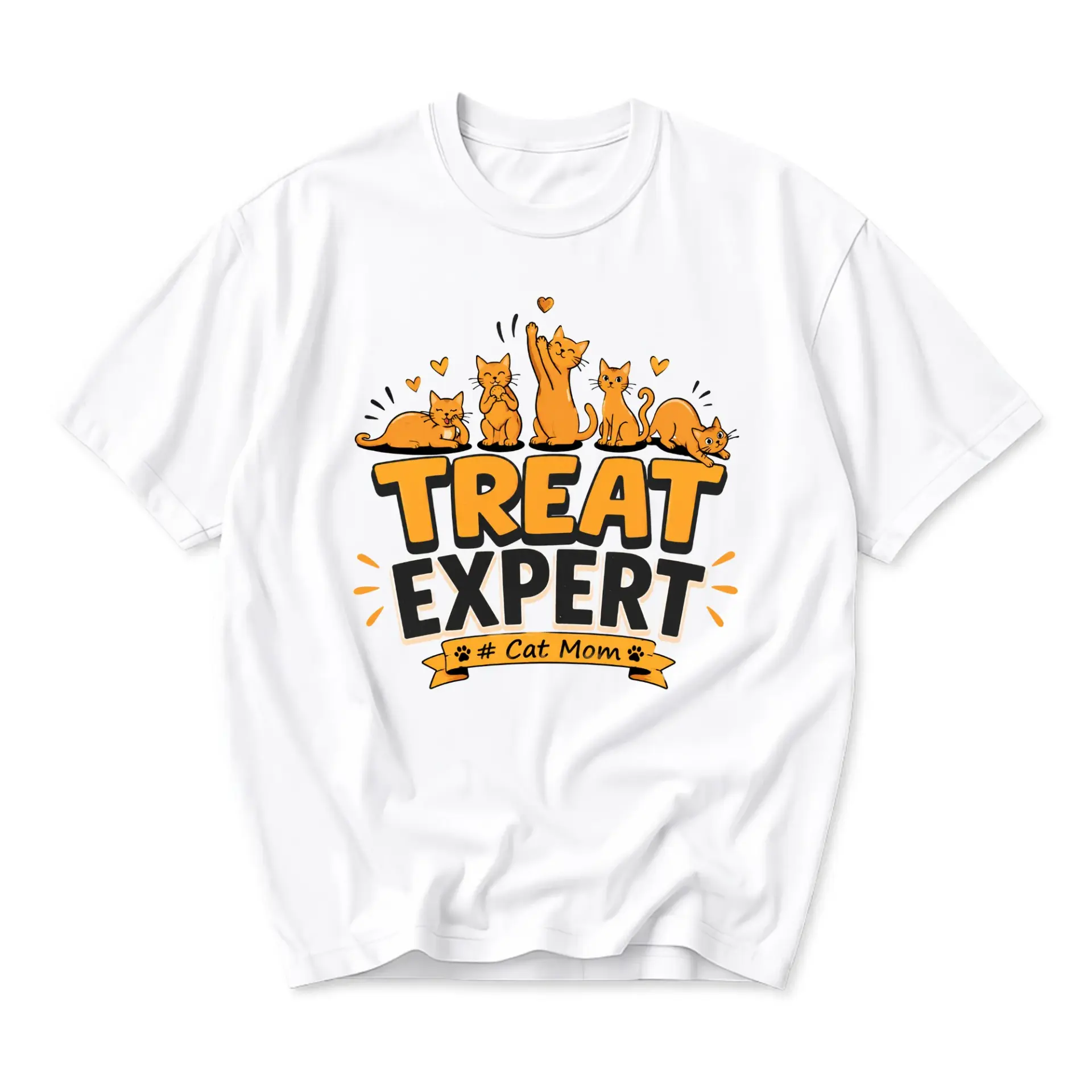 T-shirt Treat Expert Cat Mom Graphic Tee Funny Orange Design Comfortable