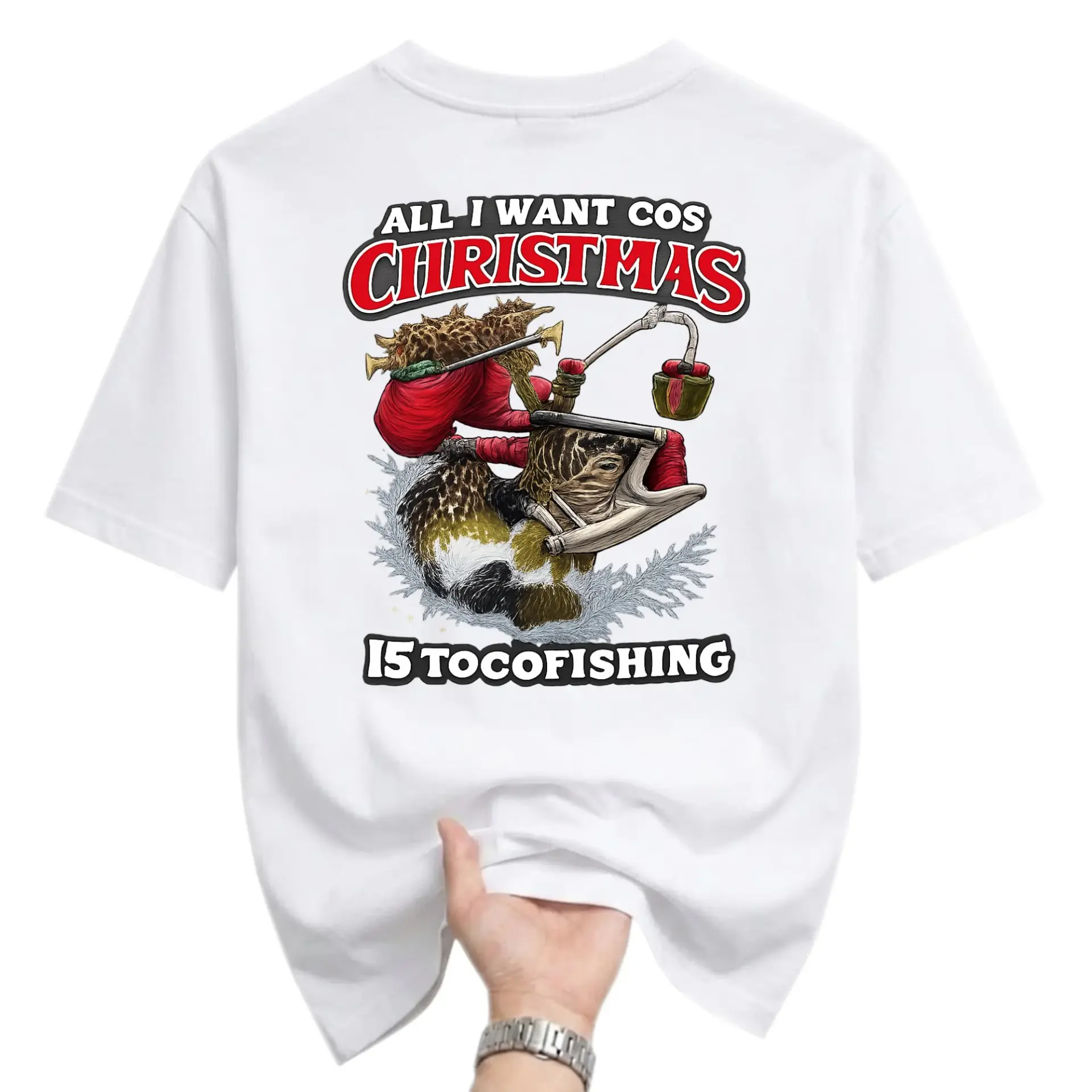 Graphic Tee Unisex Funny Holiday Fishing Shirt All I Want for Christmas Is