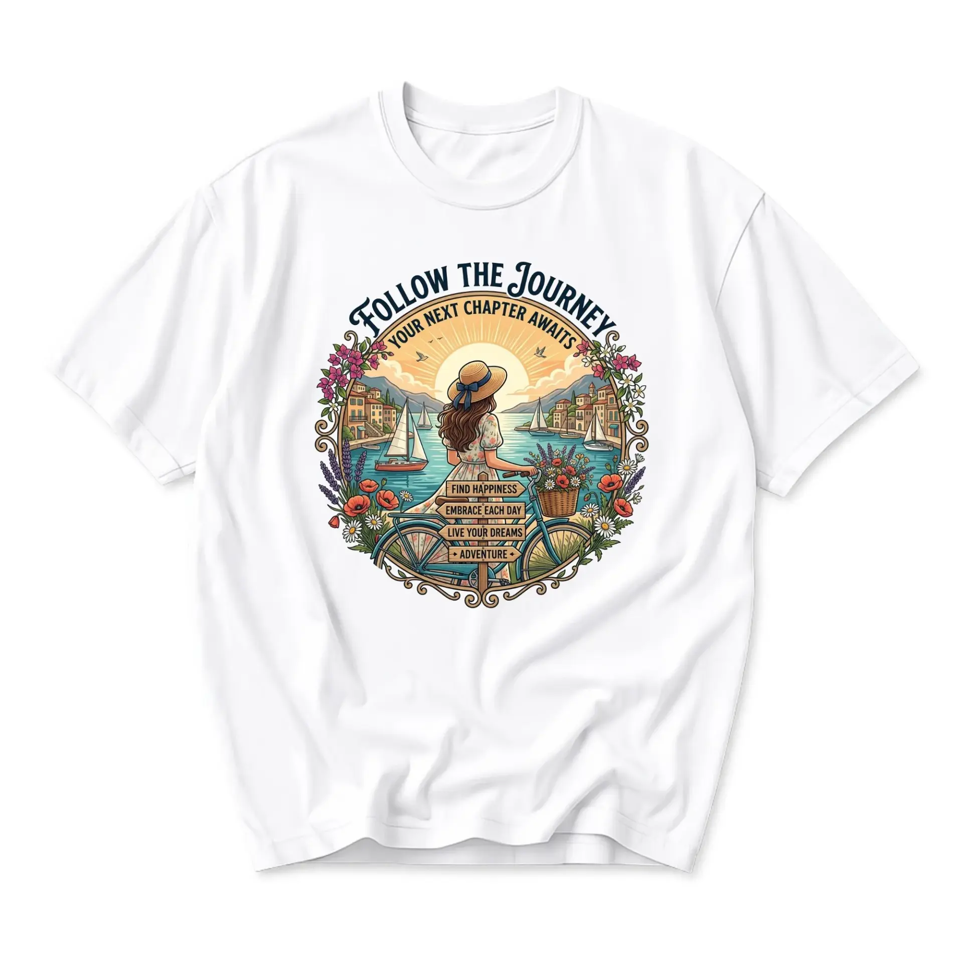 Graphic Tee Follow the Journey Travel Aesthetic Unisex T-Shirt Inspirational Coastal Landscape Summer Adventure