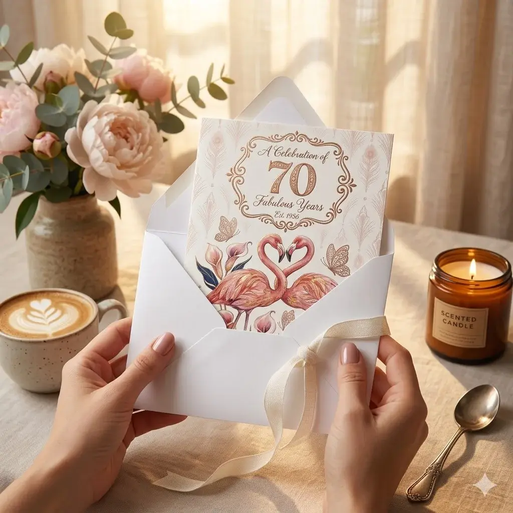 Elegant 70th Birthday Greeting Card for Women with Pink Flamingo