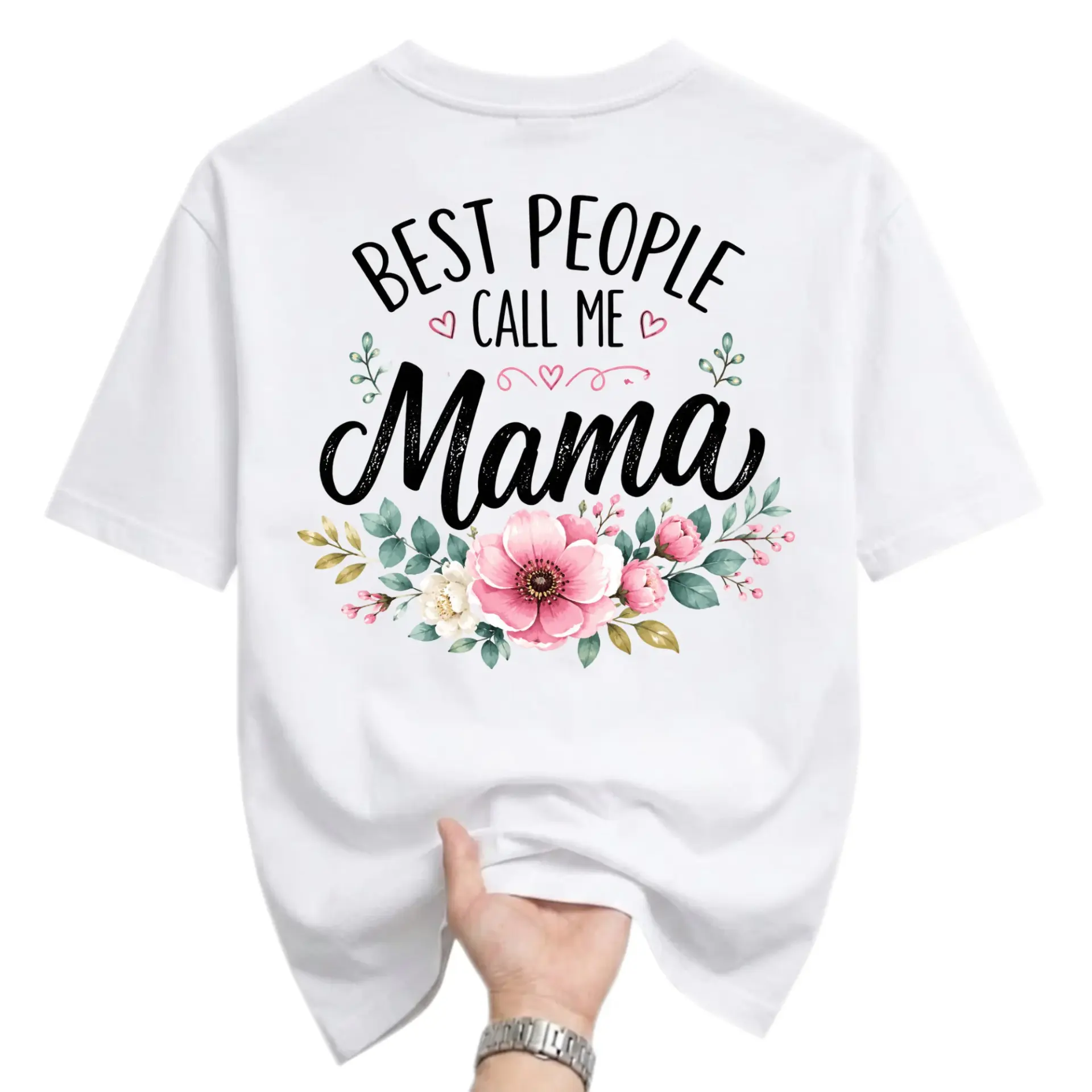 Graphic Tee Best People Call Me Mama Floral Design Unisex Crew Neck Short Sleeve Shirt for Casual Everyday Apparel