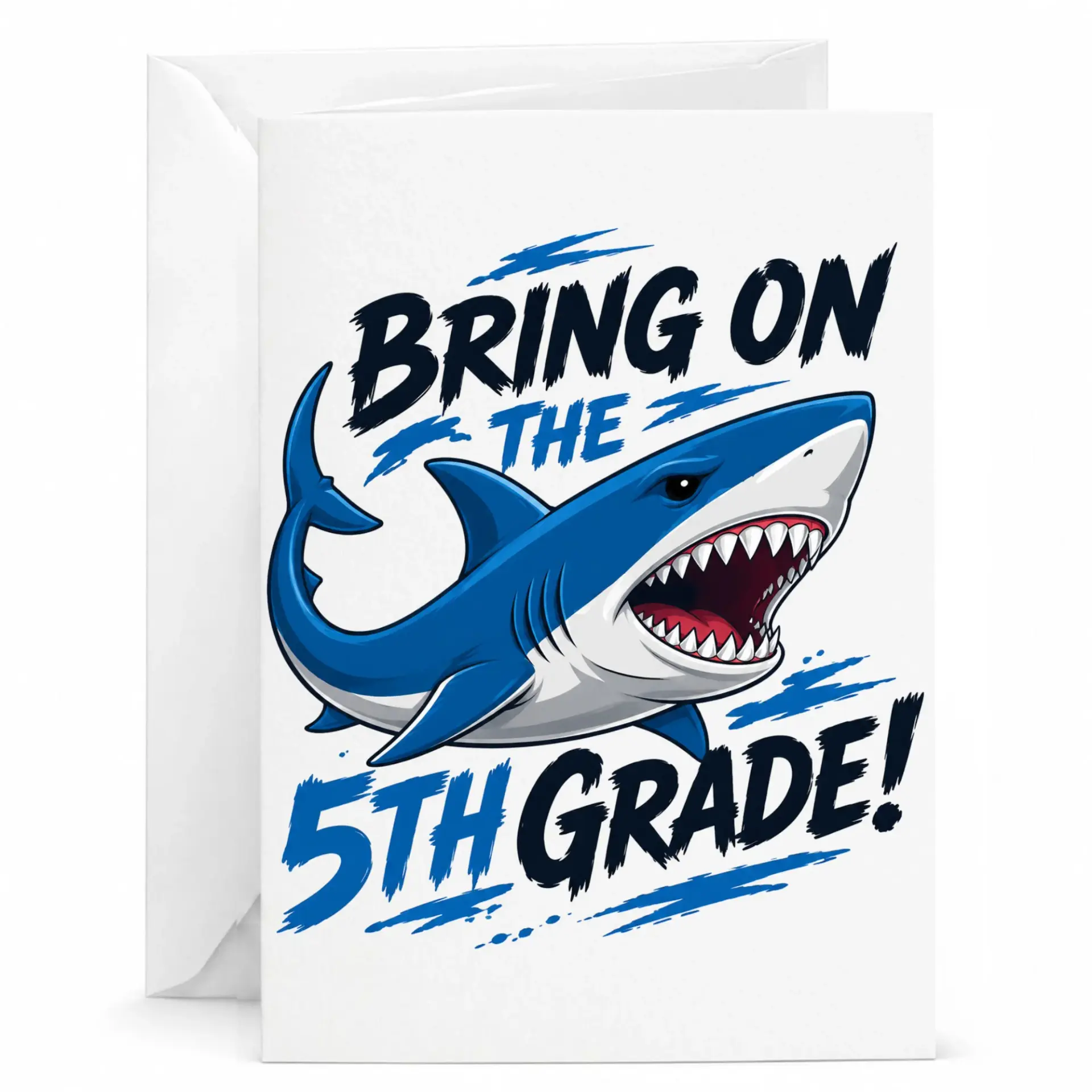 Funny Shark Greeting Card Bring on the 5th Achievement Milestone Stationery with Matching White Envelope