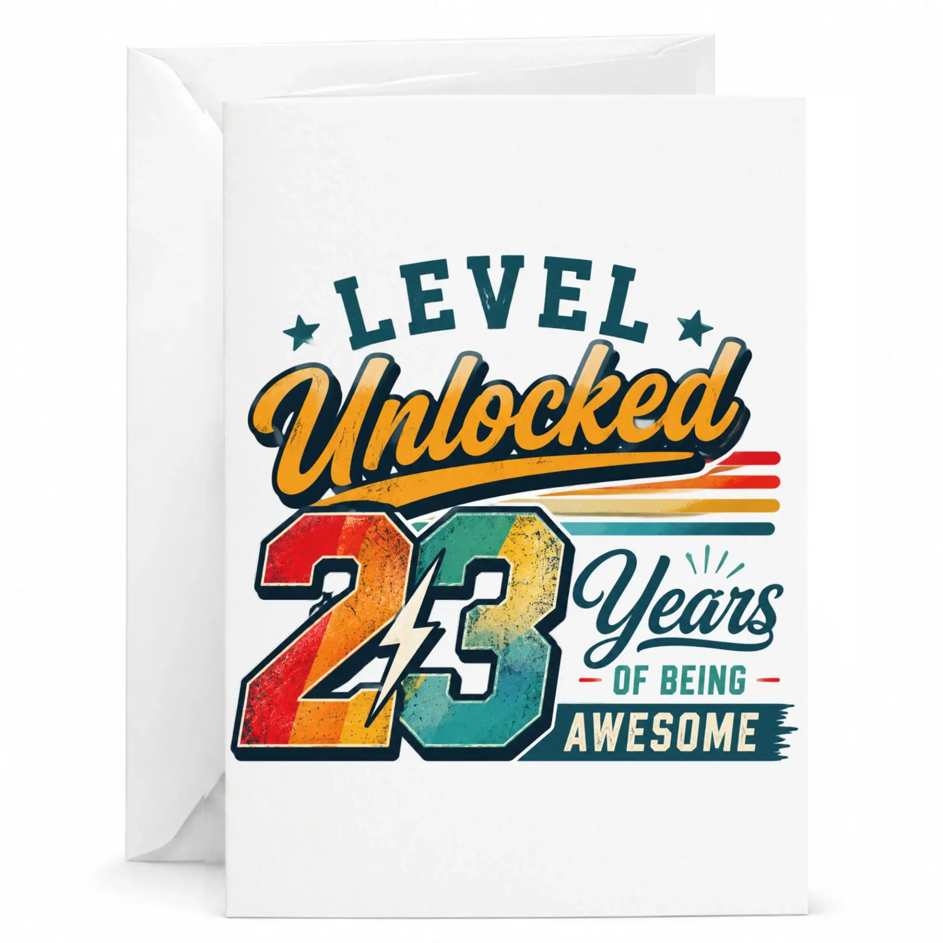 Birthday Card Level Unlocked 23 Years of Being Awesome Funny Retro Gaming Theme Greeting Card for Milestone Celebration