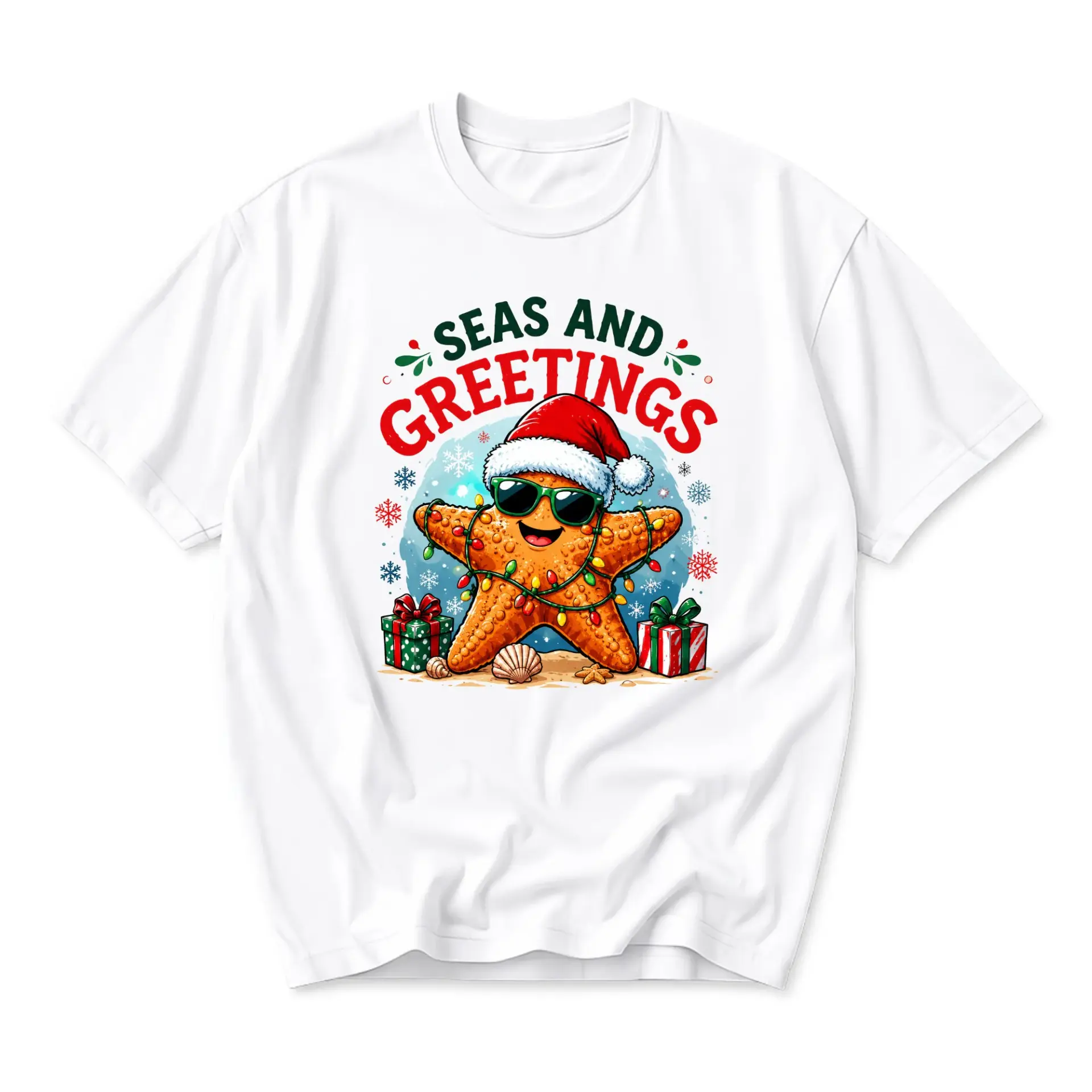 Funny Shirt Seas and Greetings Holiday Starfish Graphic Tee Unisex Casual