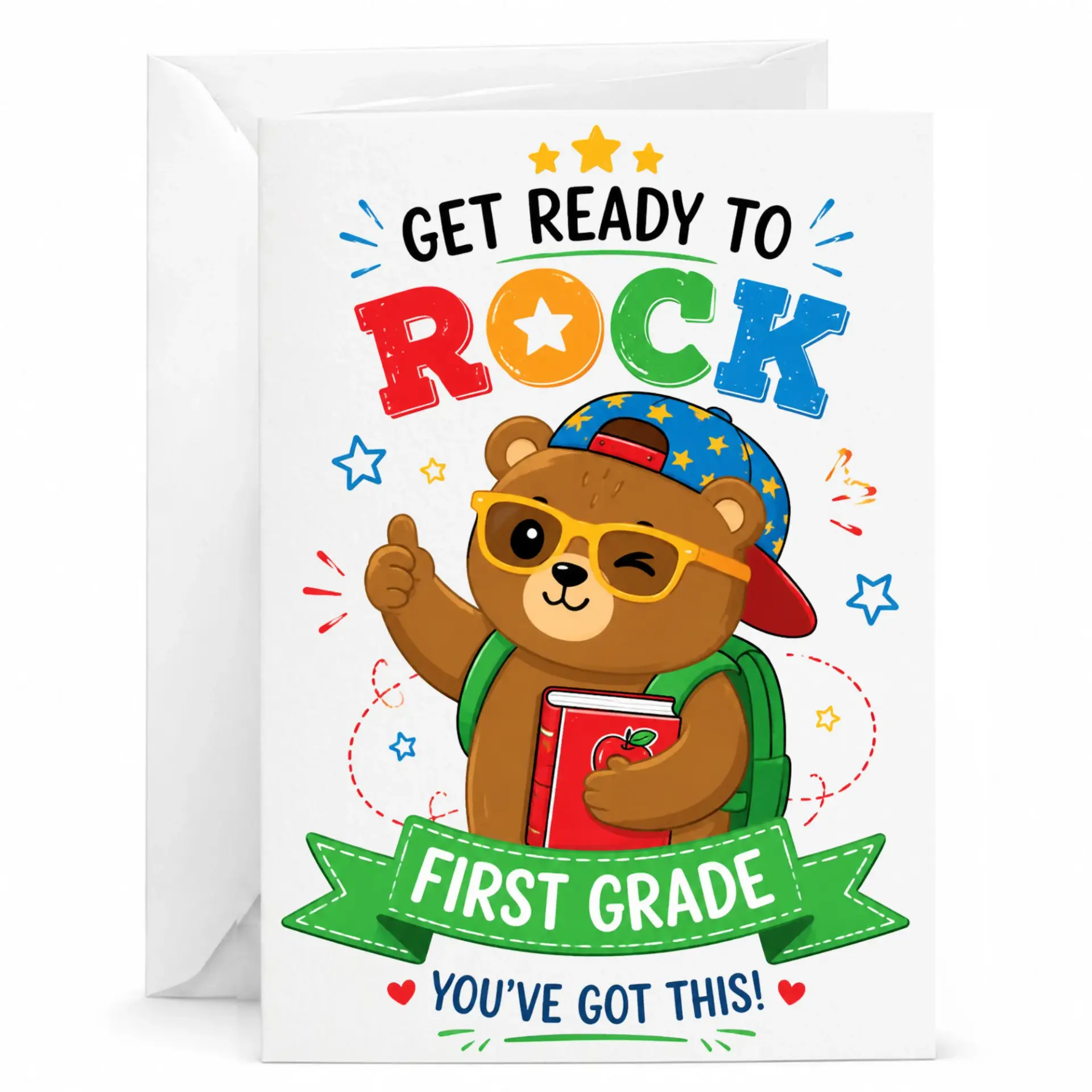 Funny Encouragement Greeting Card Bear Themed First Achievement Note for Students and Learners