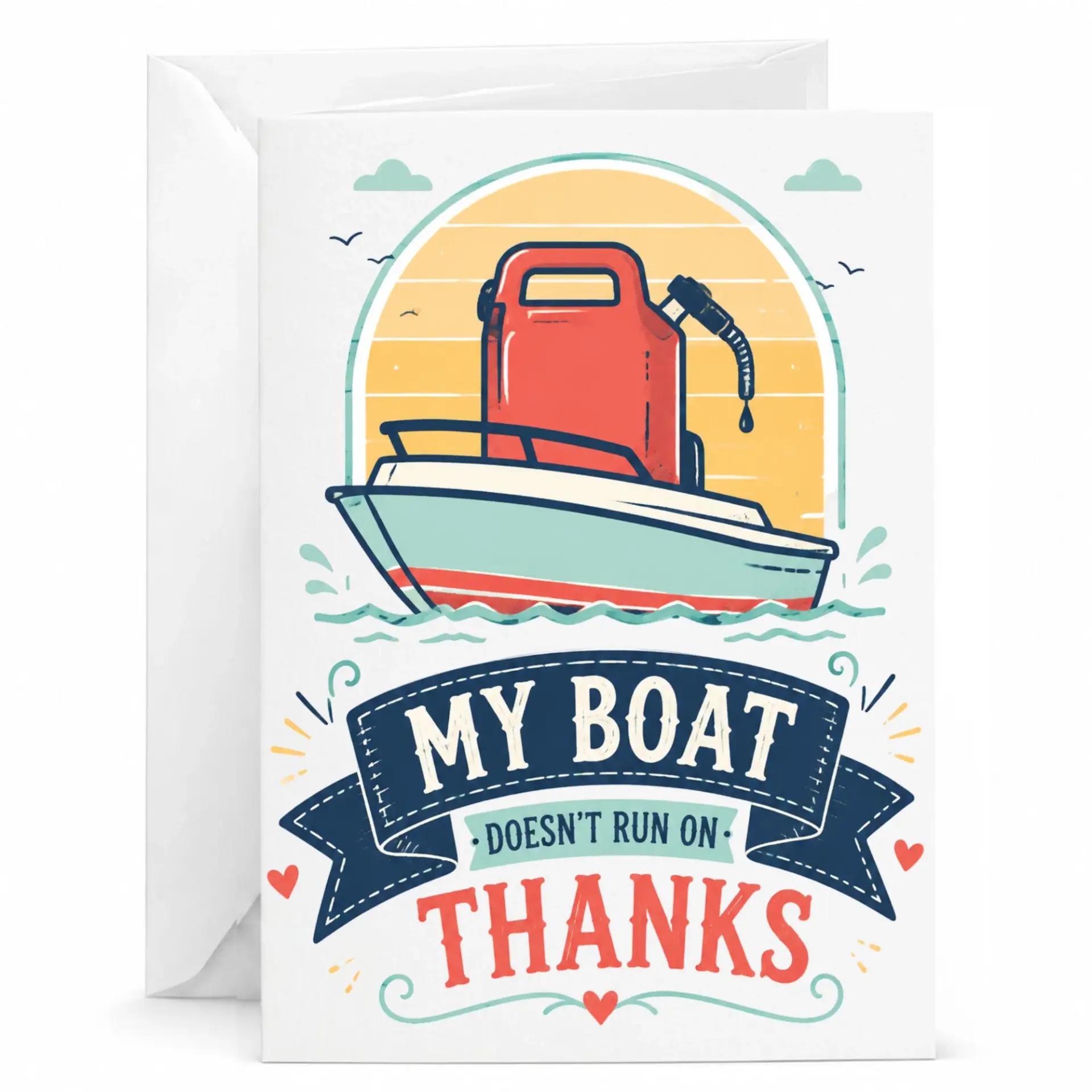 Funny Boat Greeting Card with Envelope, Retro Nautical Fuel Can Design for Boating Enthusiasts and Captains