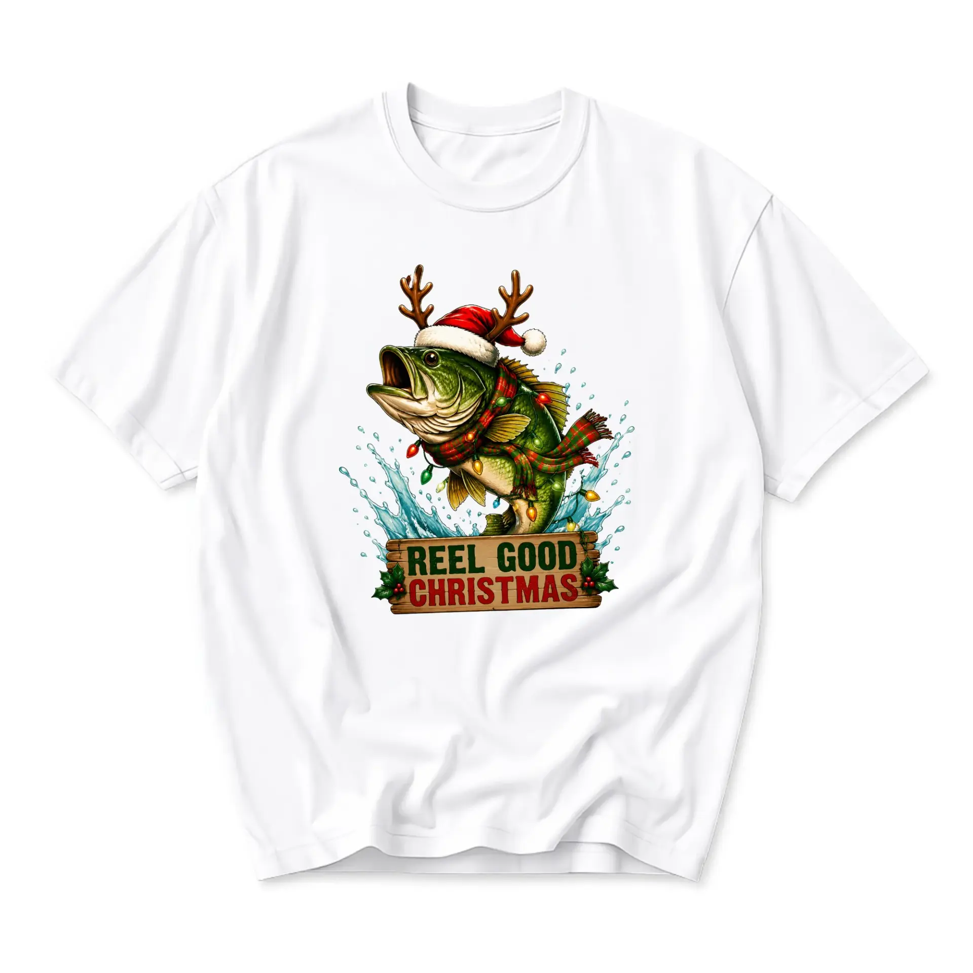 Funny Shirt Reel Good Christmas Fishing Holiday Graphic Tee Casual Unisex