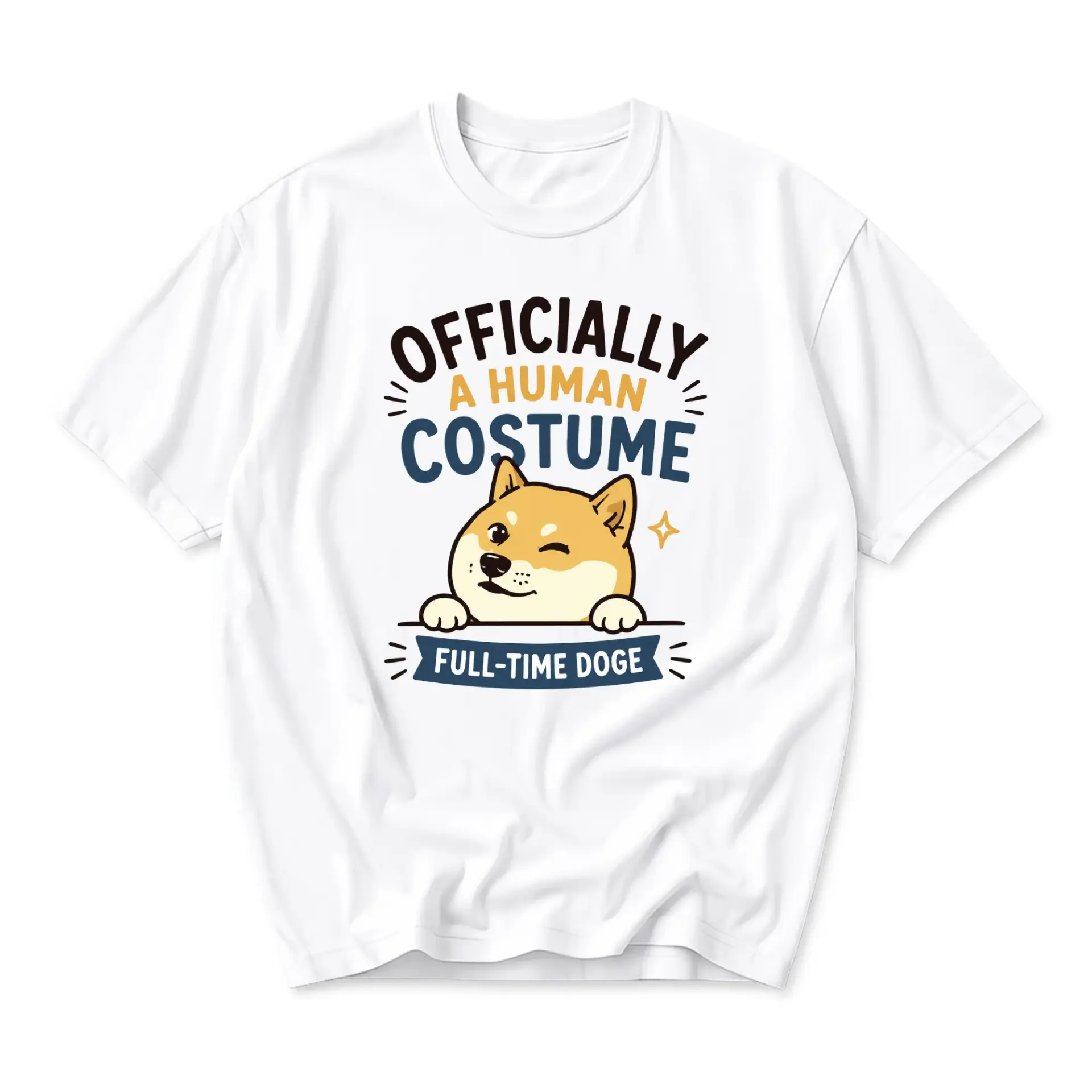 Funny Shirt Officially a Human Costume Full Time Doge Graphic Tee Unisex Crew Neck Casual Cotton Blend Short Sleeve Top