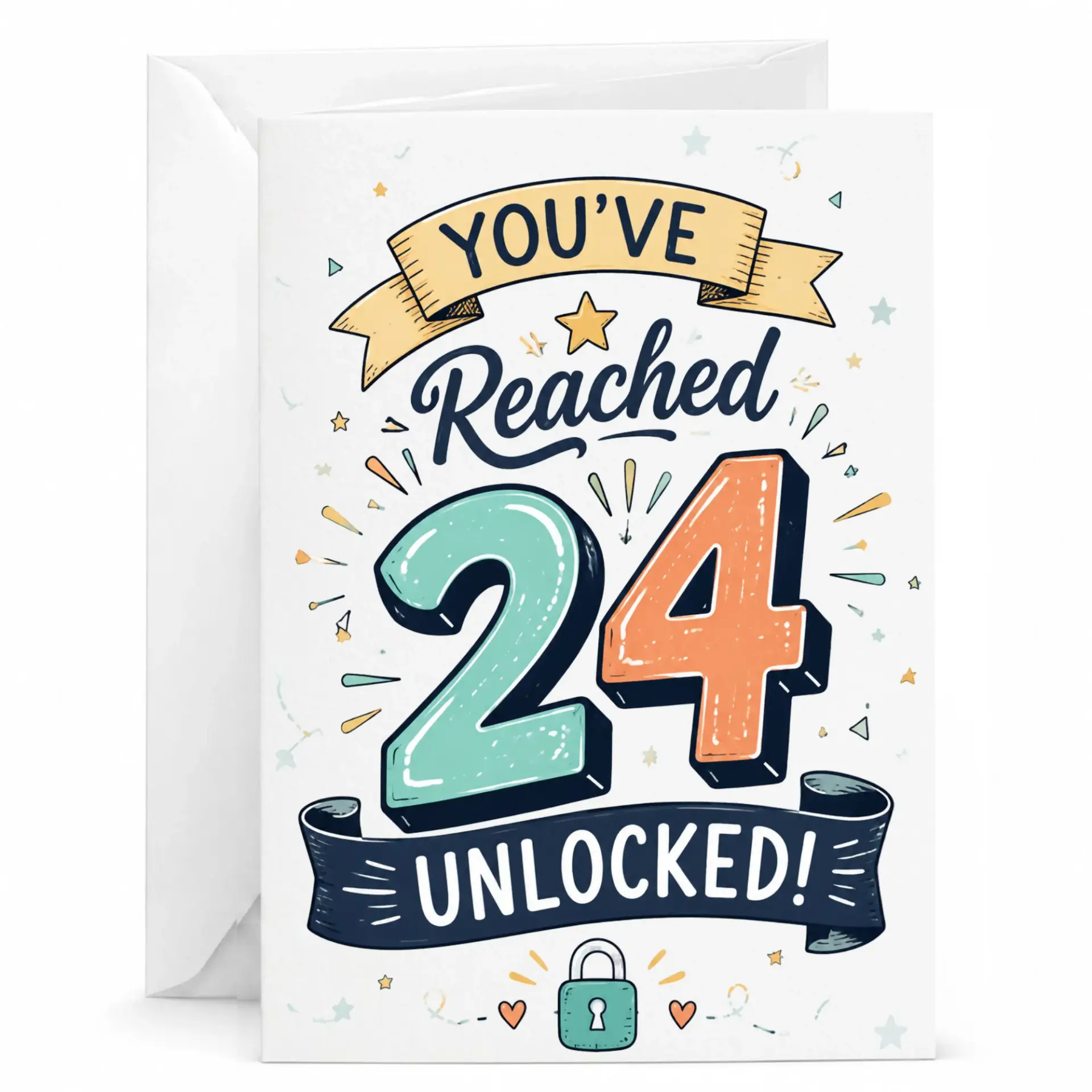 Greeting Card for 24th Birthday Celebration Funny Level Unlocked Design for Milestone Birthday Milestone Anniversary