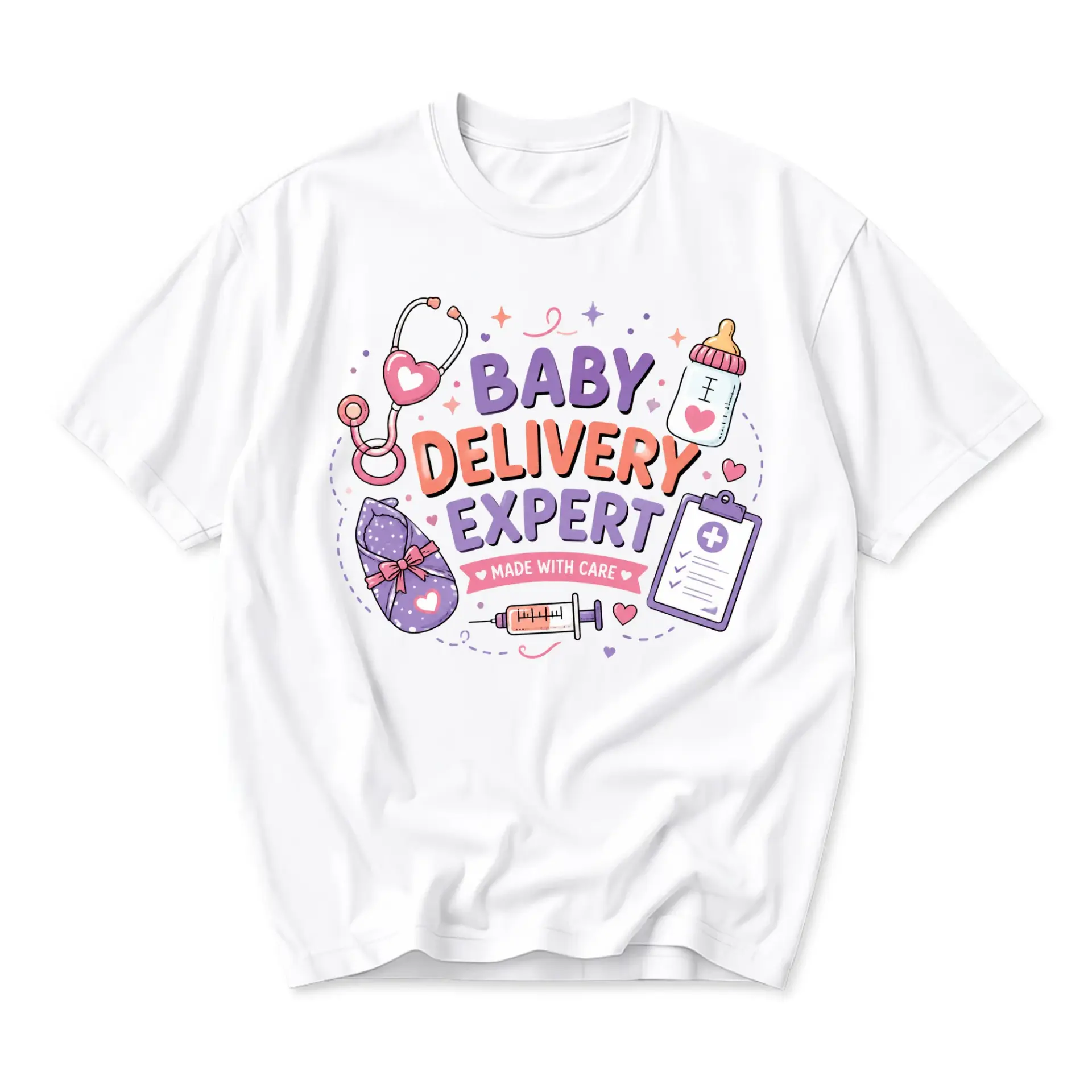 Graphic Tee Baby Delivery Expert Medical Humor Shirt for Nurses and Midwives Unisex Crew Neck Short Sleeve Cotton Top