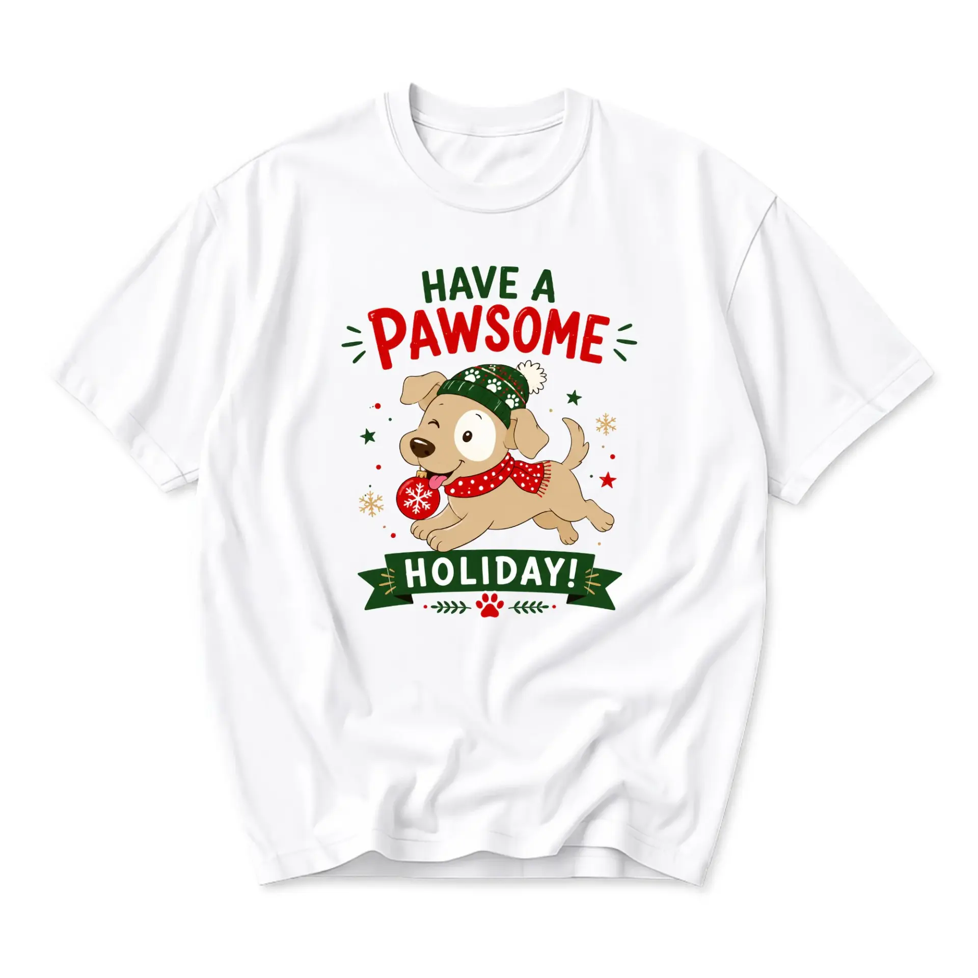 Funny Shirt Have a Pawsome Holiday Christmas Graphic Tee Unisex Casual Crew