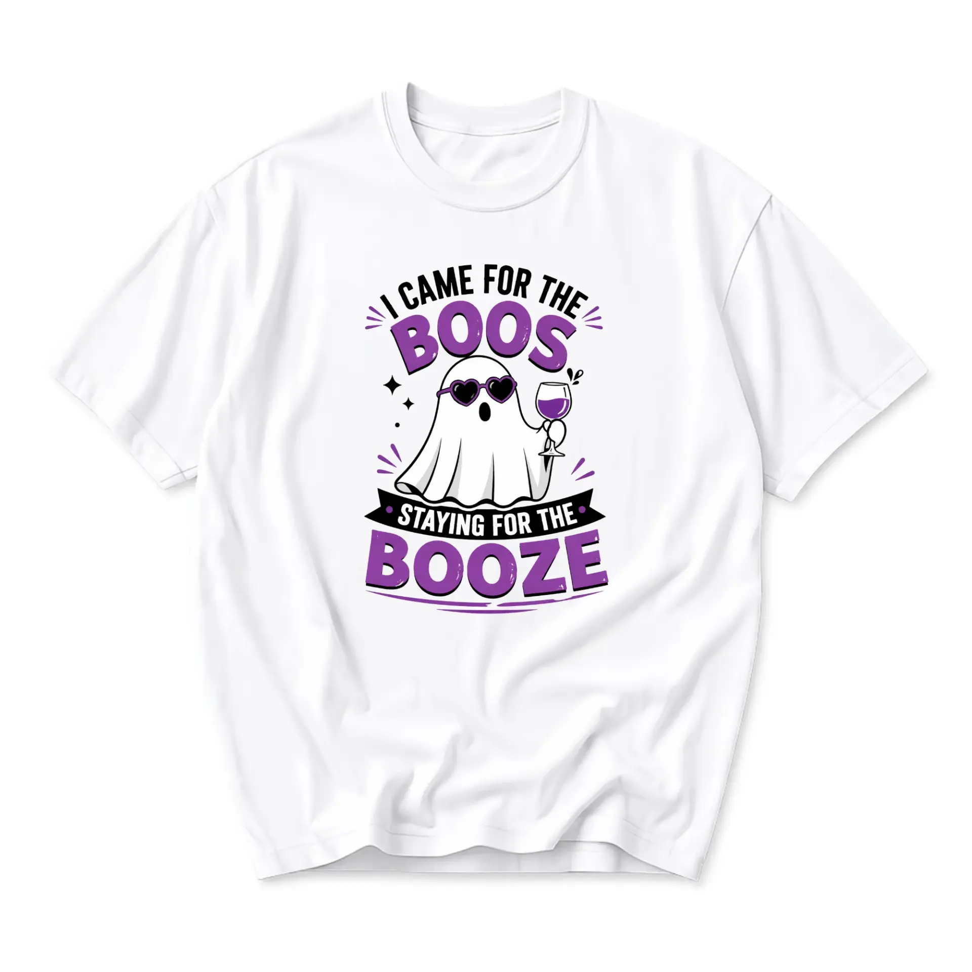 Funny Shirt I Came for the Boos Staying for the Booze Graphic Tee Unisex Casual Short Sleeve Crew Neck Cotton Blend