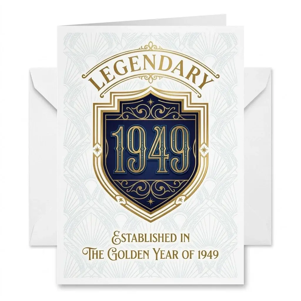Birthday Greeting Card For 1949 Vintage Year Celebration Elegant Gold Shield Design With Matching Envelope Included