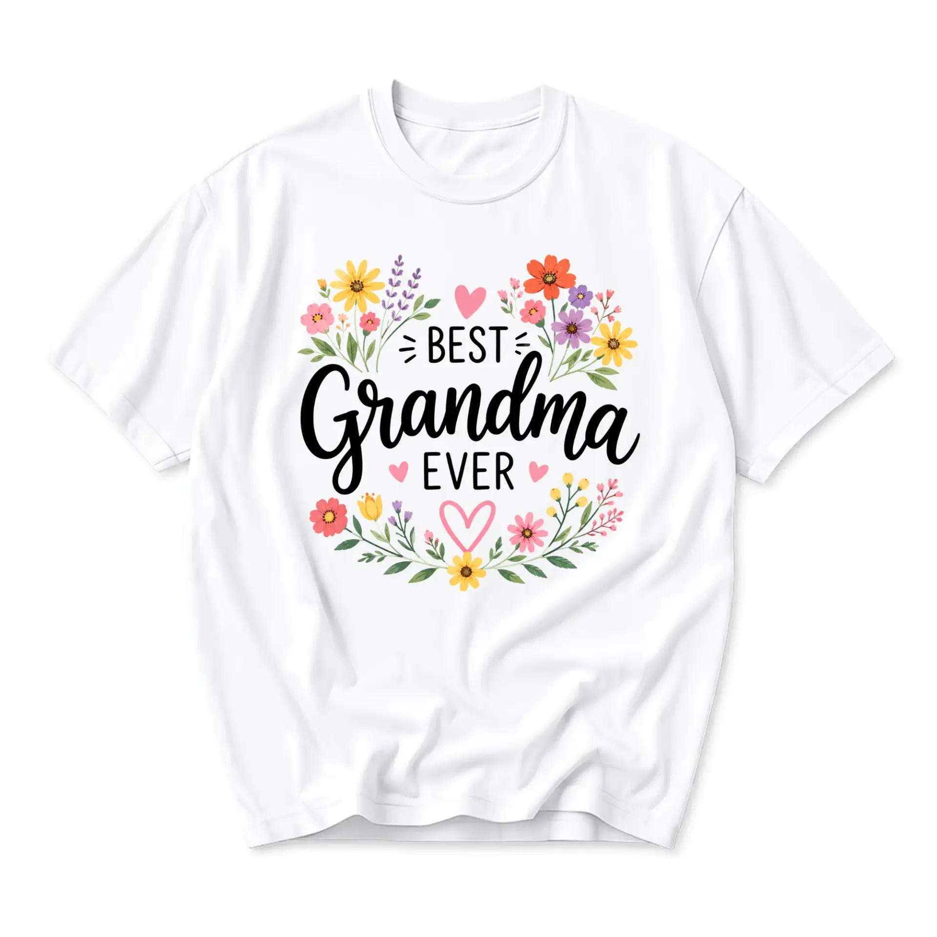 Graphic Tee Best Grandma Ever Floral Design Casual Unisex Shirt Soft