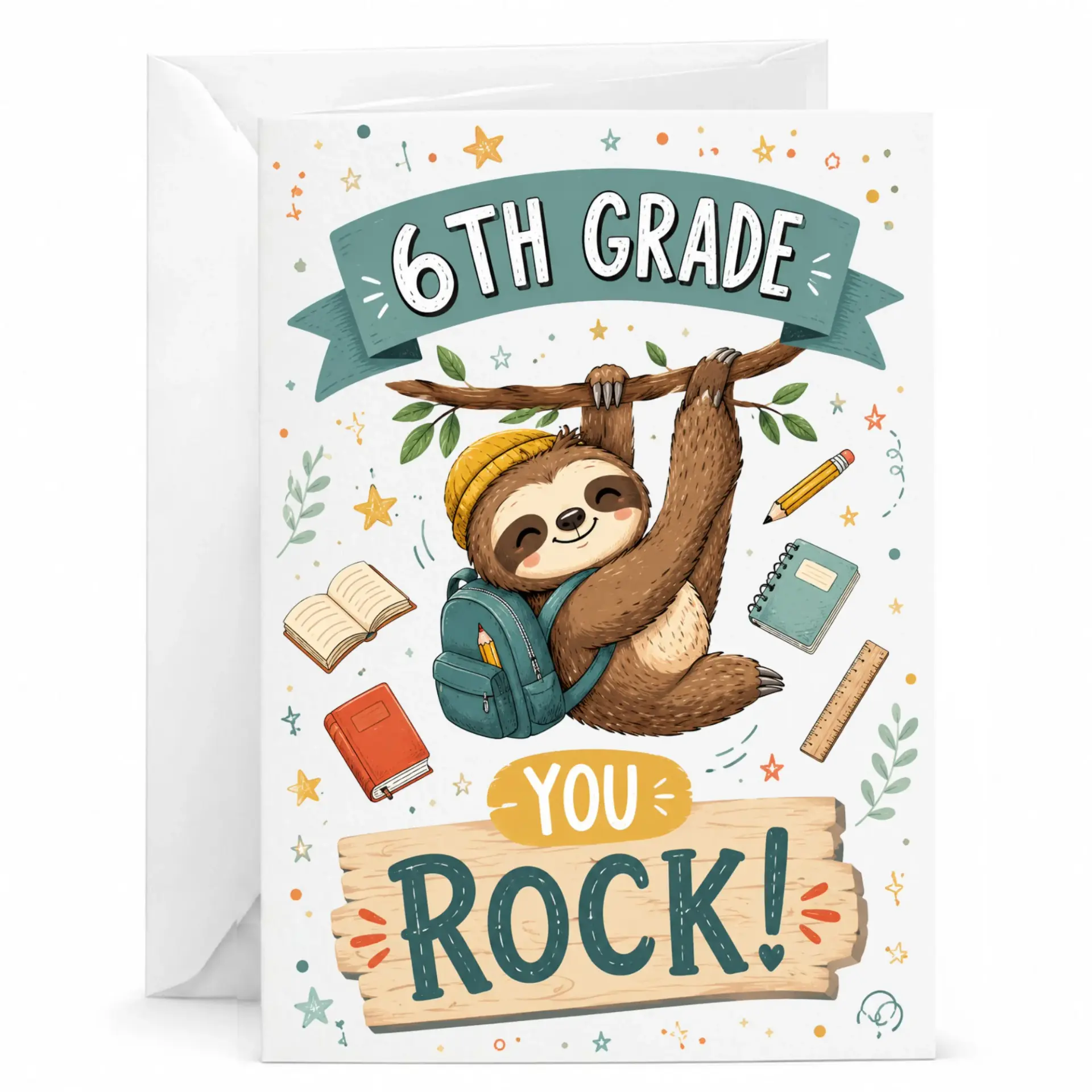 Personalized Encouragement Card with Cute Sloth Student Illustration