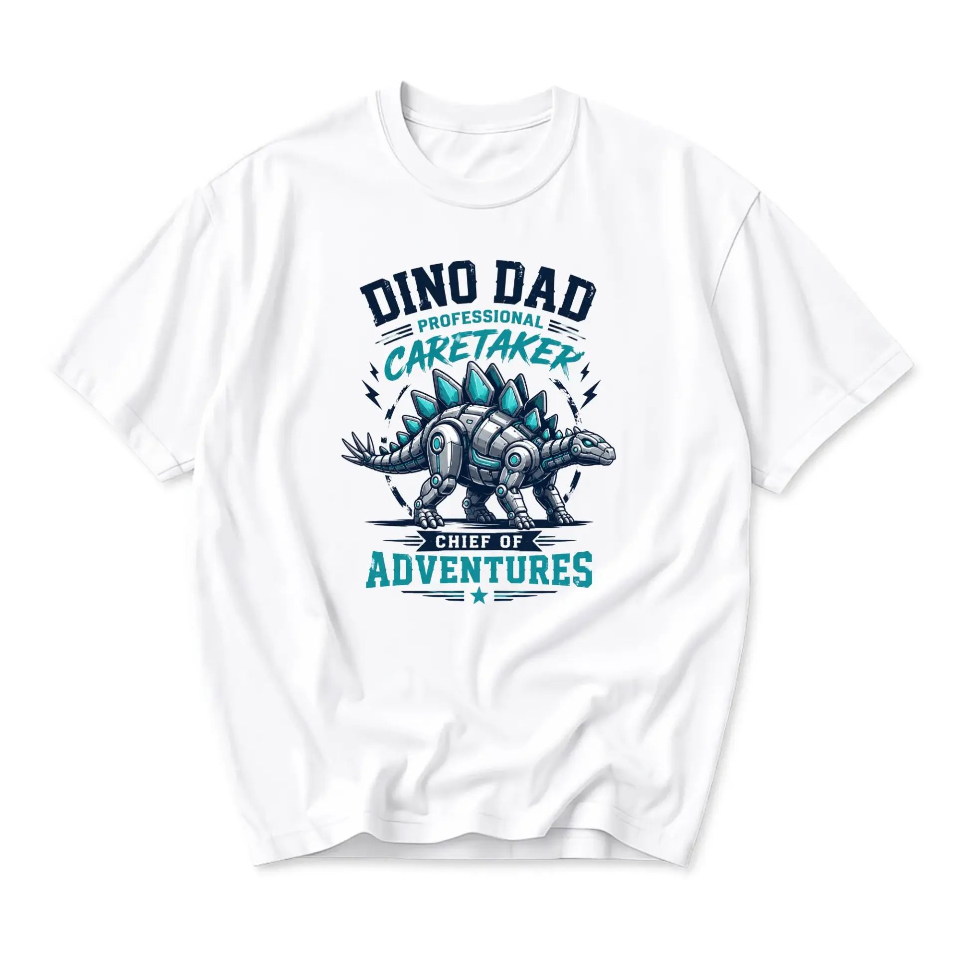 Funny Shirt Dino Dad Professional Caretaker Graphic Tee Unisex Crew Neck Casual Everyday Wear Soft Cotton Top White