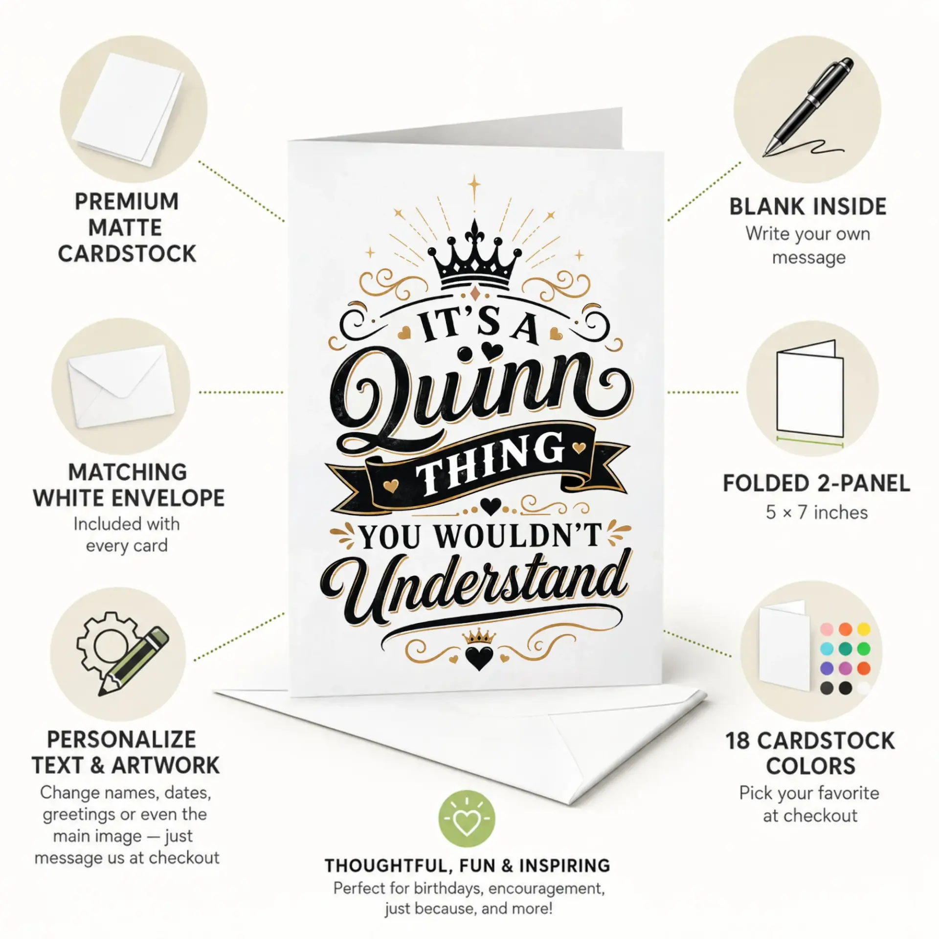 Greeting Card It Is a Quinn Thing You Wouldnt Understand Personalized Name Typography Design for Any Occasion