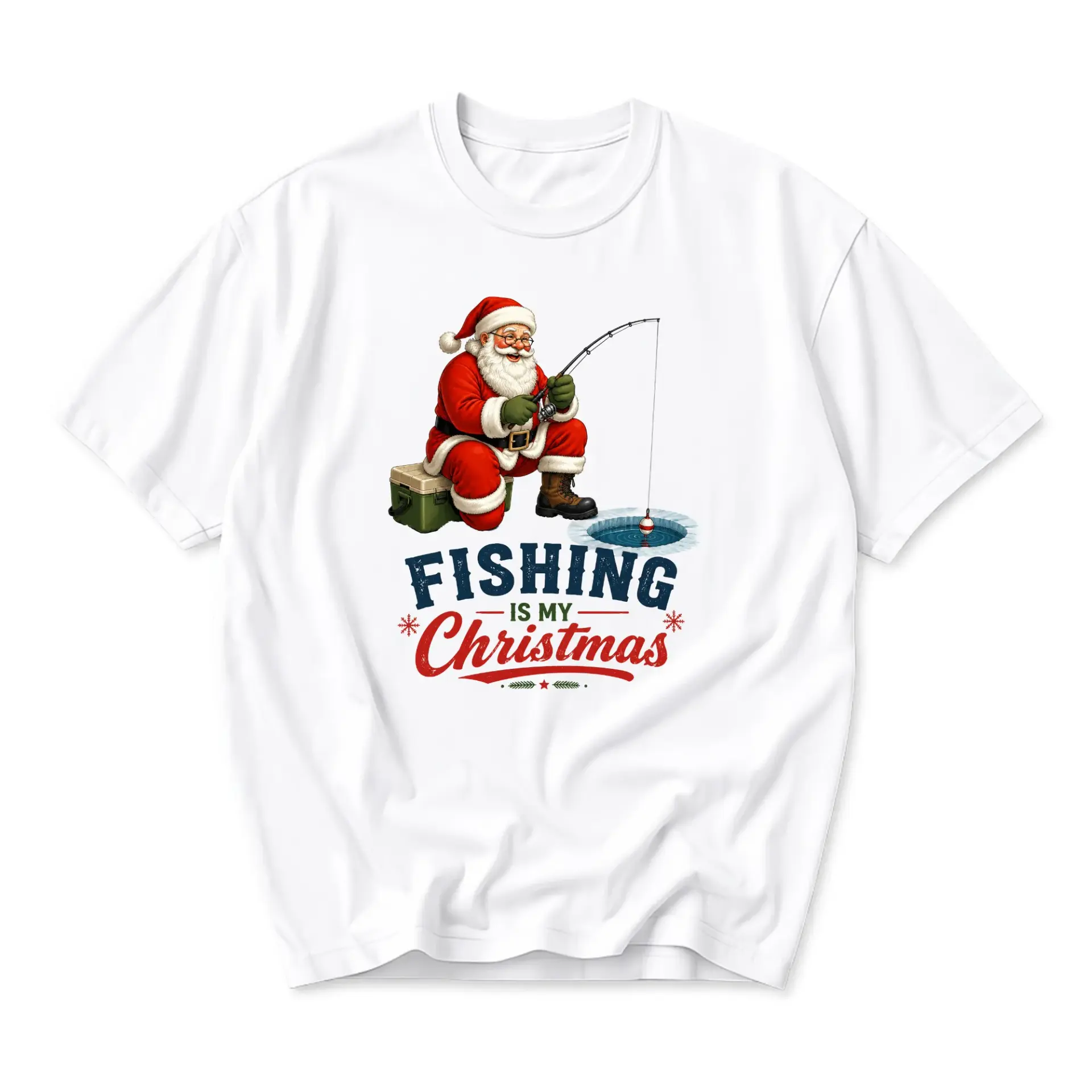 Funny Shirt Fishing Is My Christmas Graphic Tee Santa Claus Print Unisex