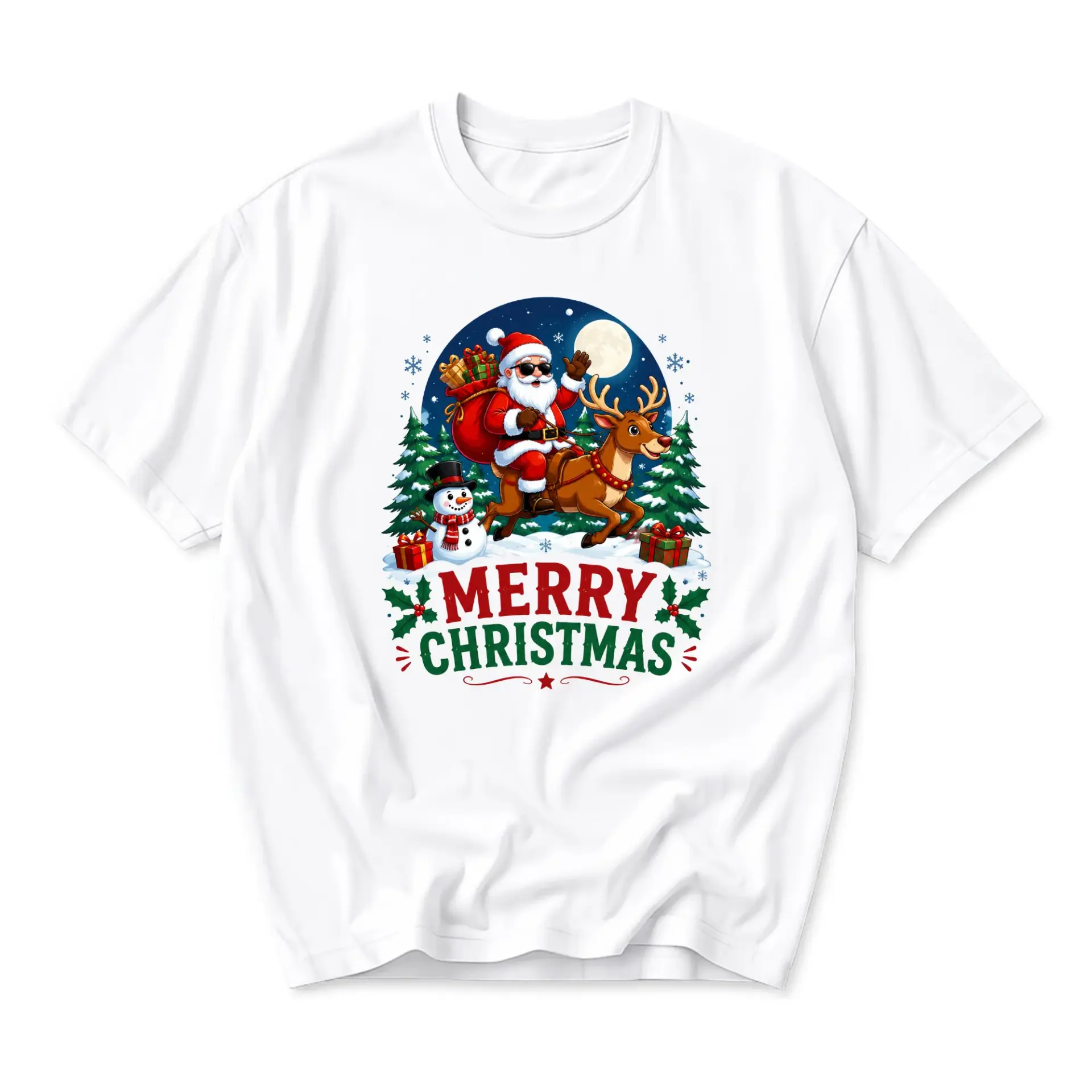 Graphic Tee Merry Christmas Holiday Shirt Unisex Crew Neck Short Sleeve Casual Cotton Blend Top for Festive Wear