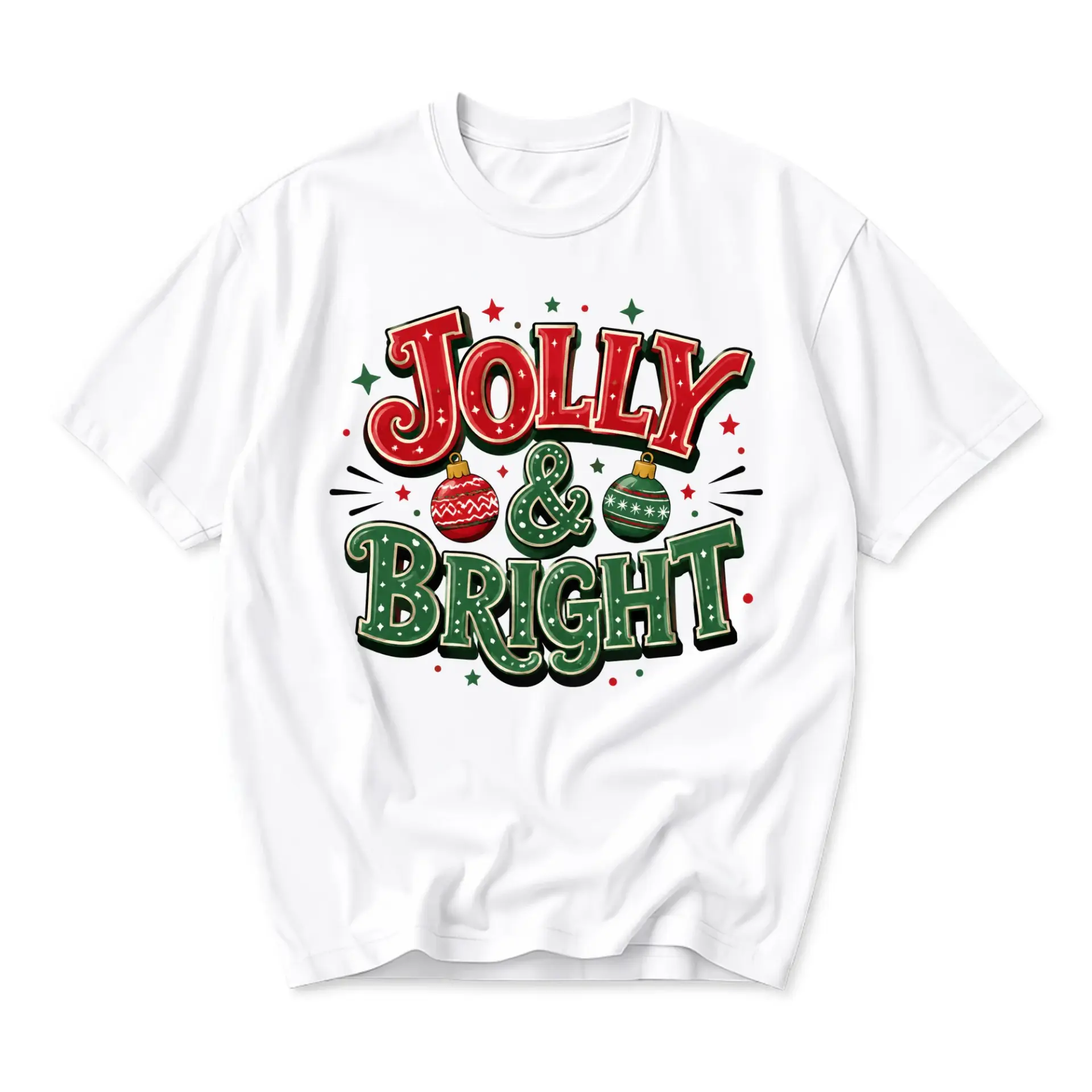 Funny Shirt Jolly and Bright Christmas Graphic Tee Unisex Crew Neck Holiday Apparel for Seasonal Casual Everyday Wear