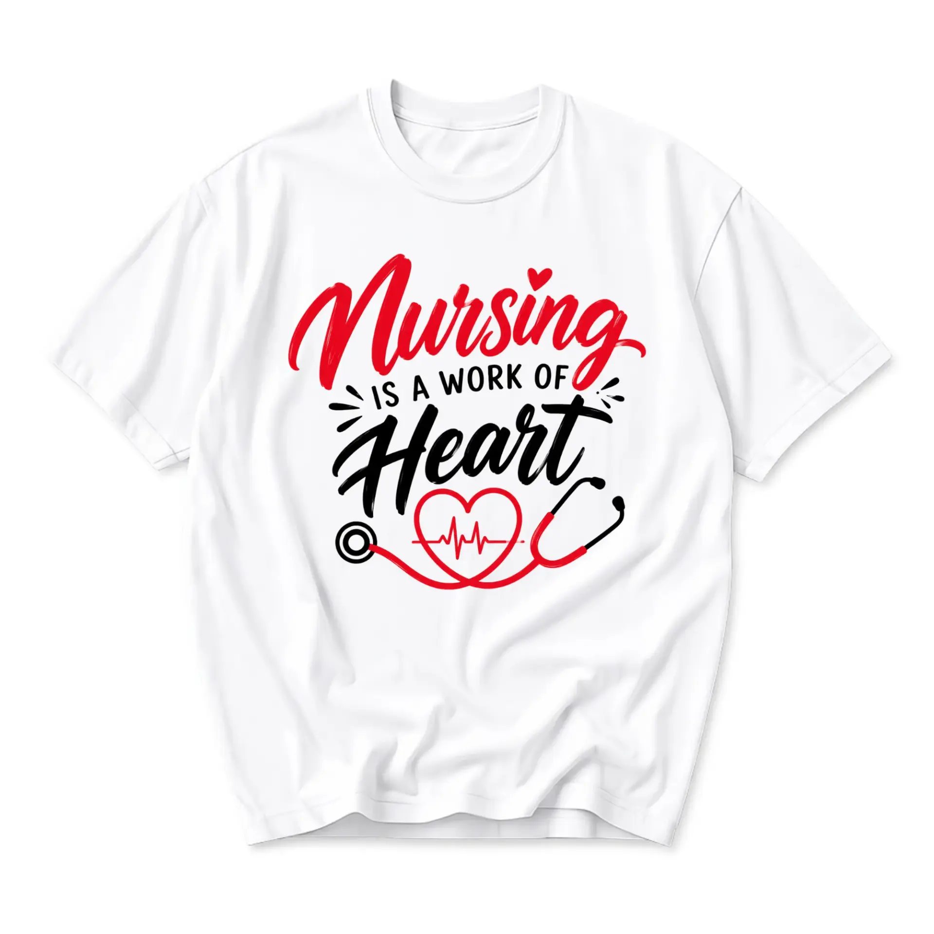 T-shirt Nursing Is a Work of Heart Graphic Tee Unisex Crew Neck Apparel for Medical Professionals and Students