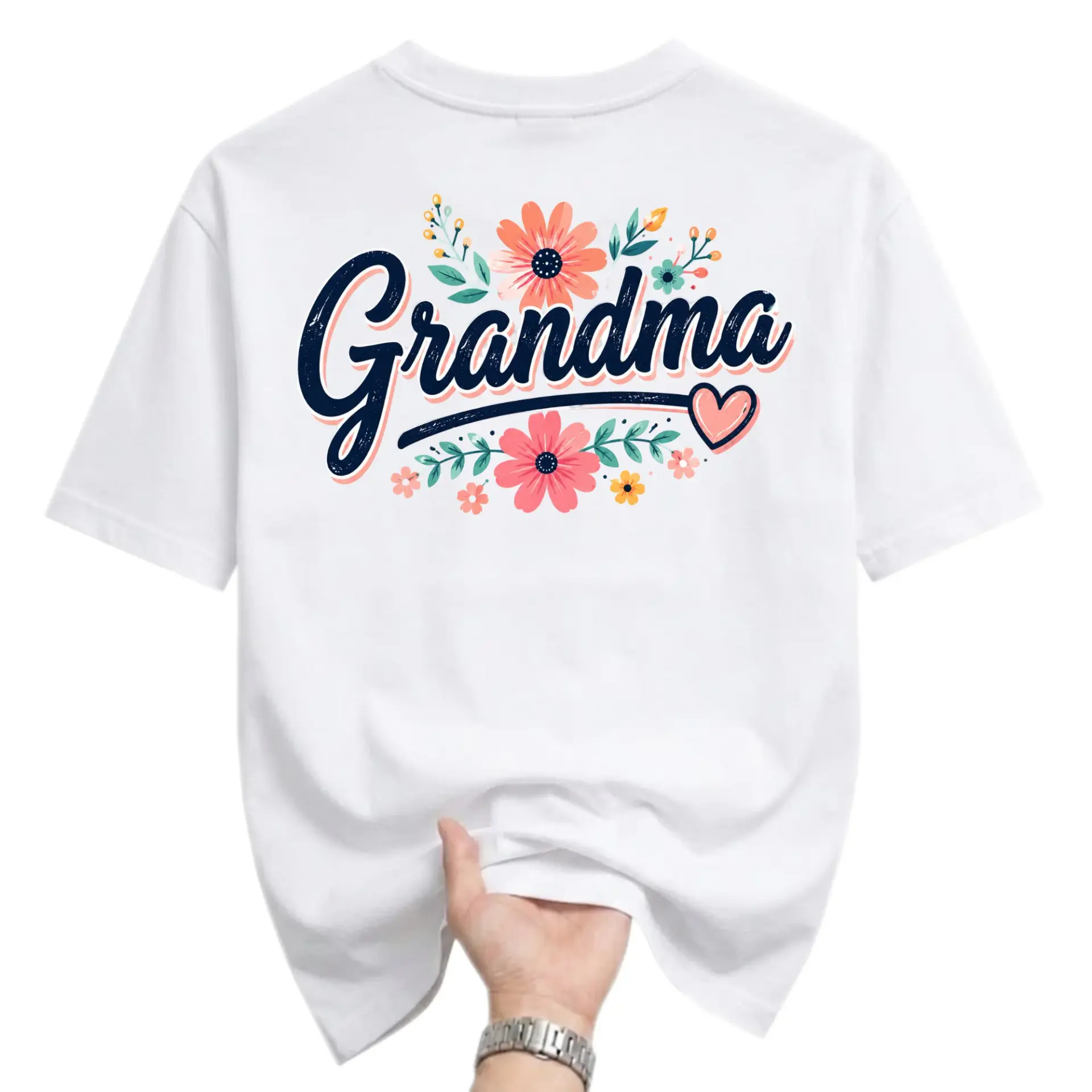 Graphic Tee Grandma Floral Design White Unisex Shirt for Everyday Casual Wear and Comfort with Soft Cotton Fabric