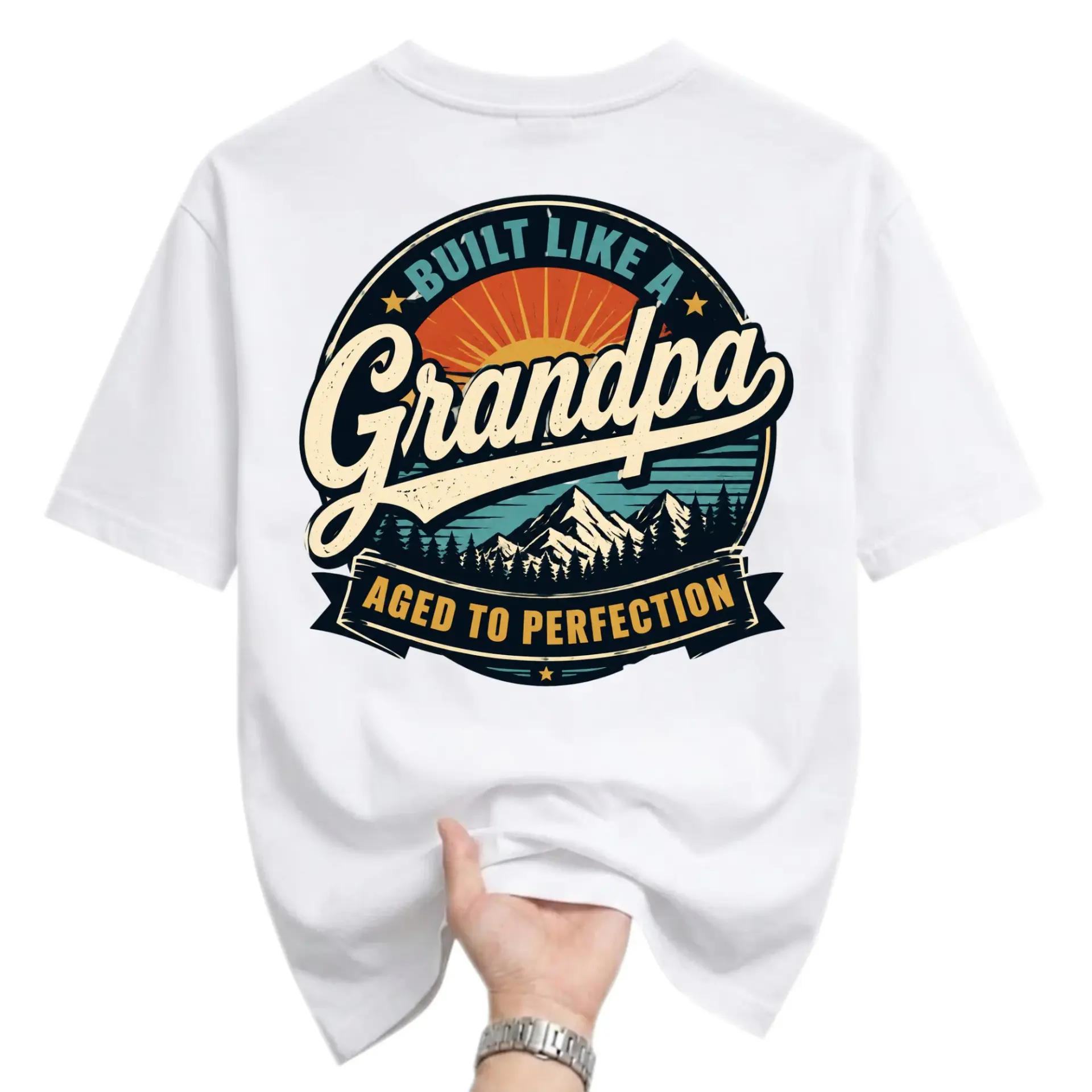 Funny Shirt Built Like a Grandpa Aged to Perfection Graphic Tee Retro Style Unisex Crew Neck Casual Everyday Top