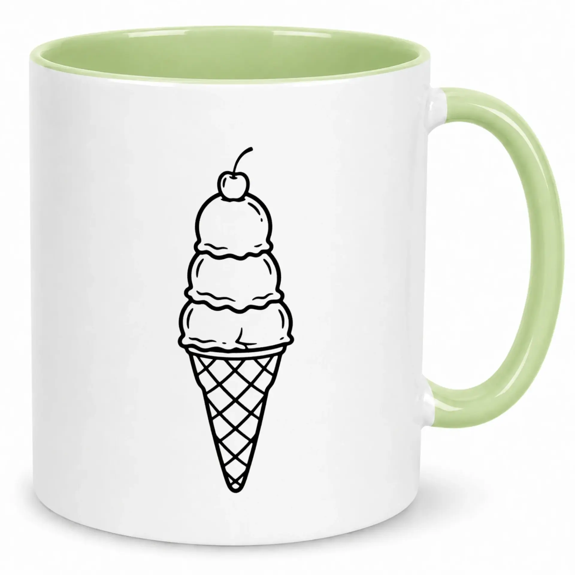Coffee Mug with Ice Cream Cone Design, Sweet Dessert Themed Ceramic Beverage Cup, Comfortable Handle, 11oz or 15oz