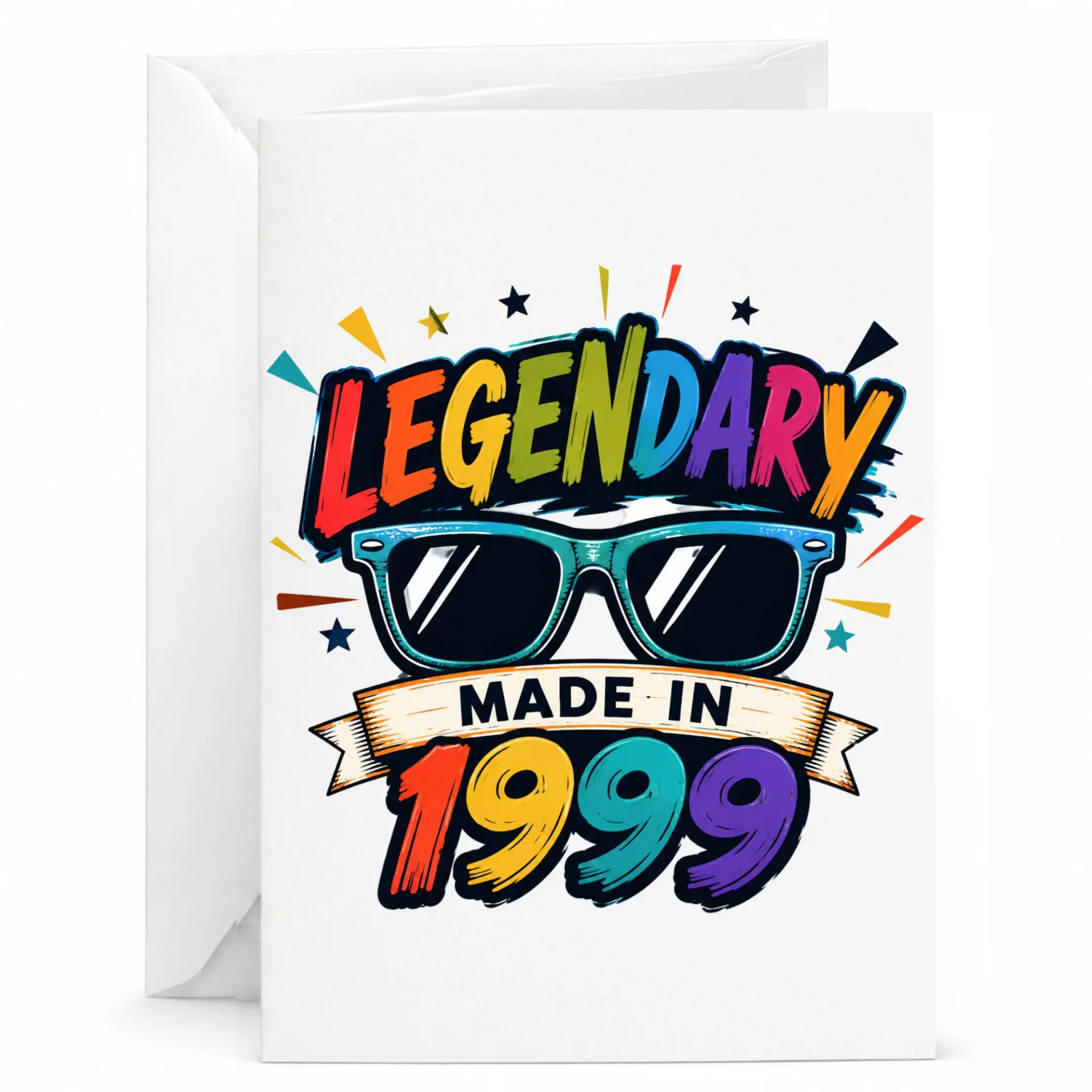 Birthday Card Legendary Made in 1999 Greeting Card with Envelope, Retro Colorful Milestone Anniversary Celebration Note