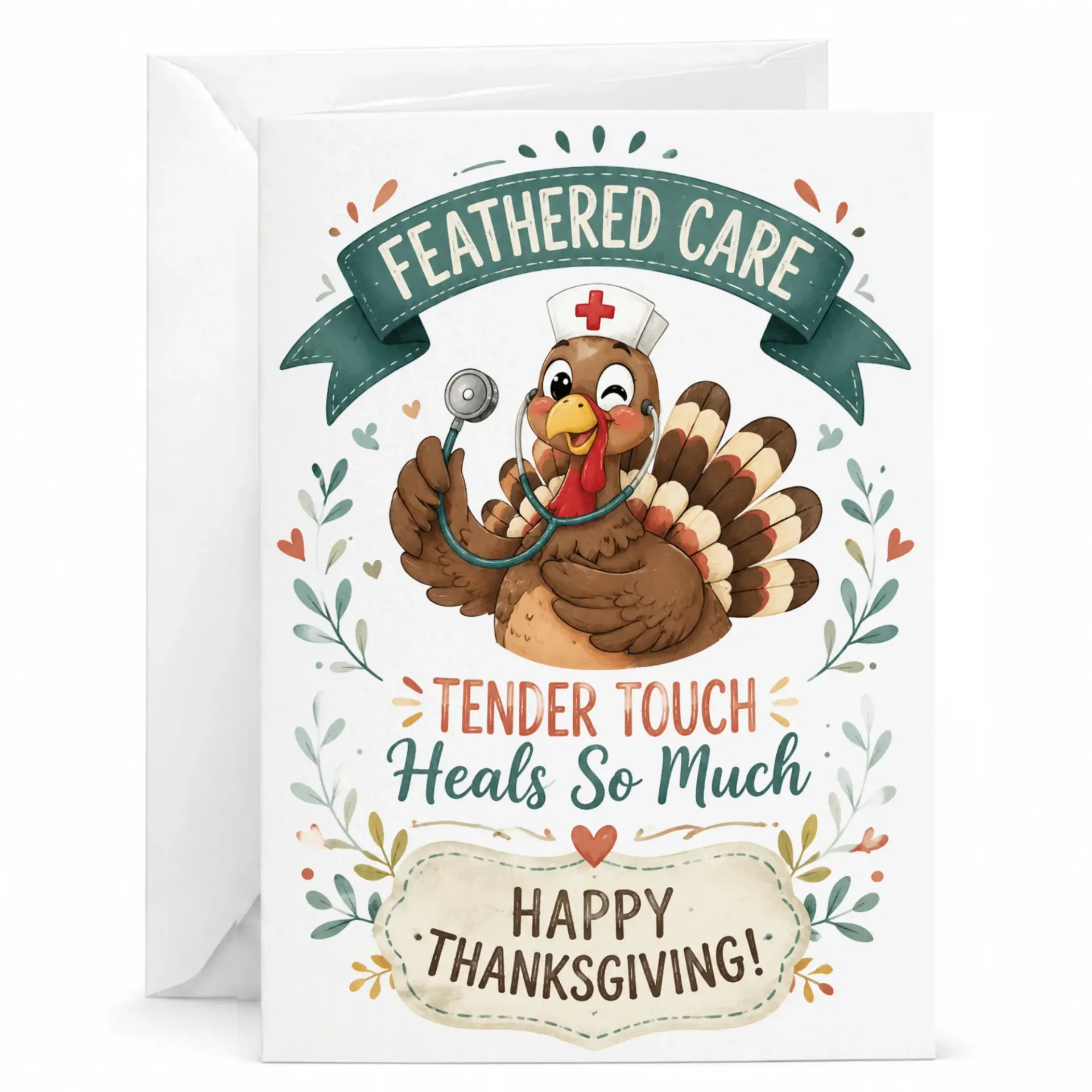 Funny Greeting Card Featuring a Turkey Nurse with Stethoscope Design for Thanksgiving Healthcare Professionals Appreciation