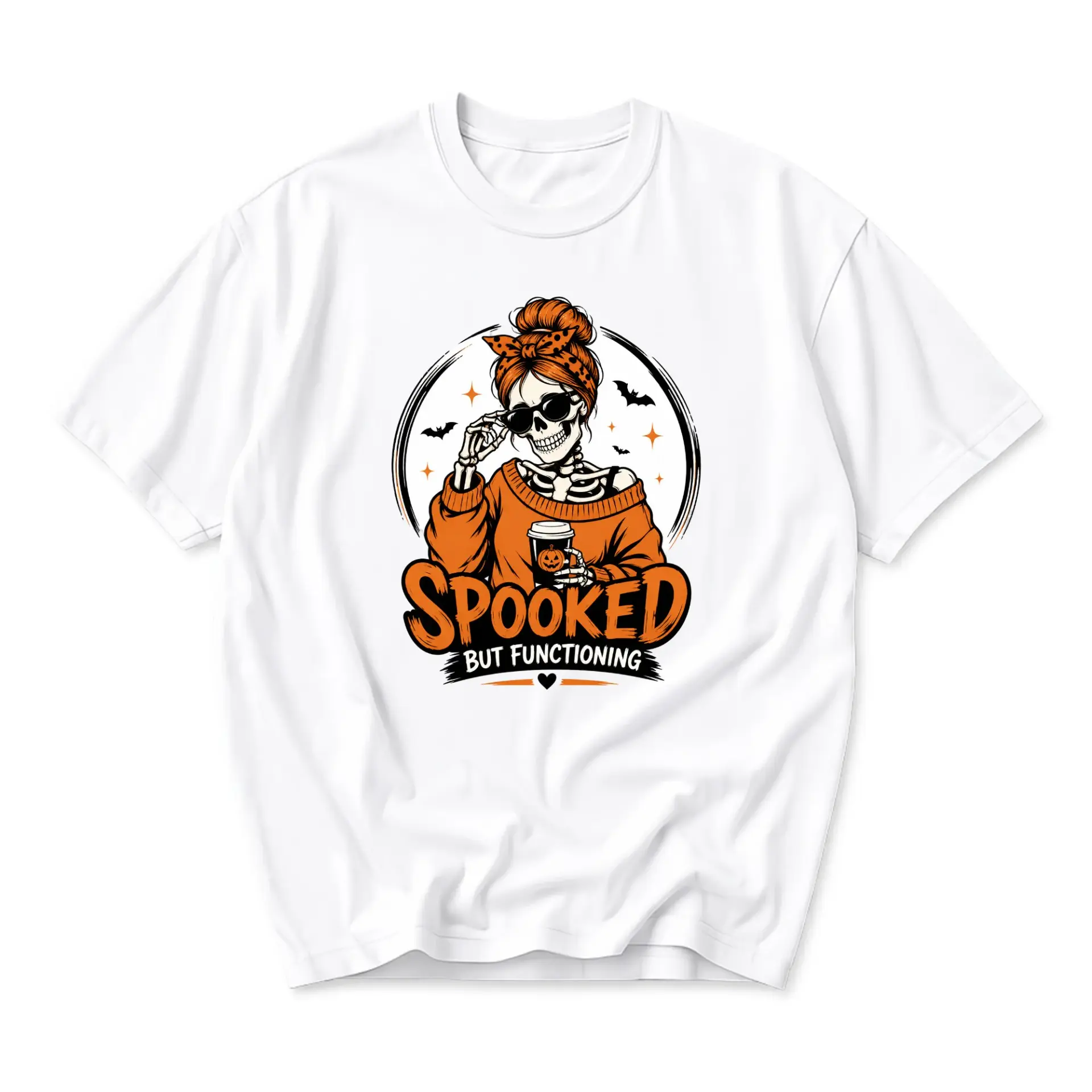 Funny Shirt Spooked but Functioning Skeleton Graphic Tee Unisex Casual Crew Neck Comfortable Cotton Blend Everyday Top