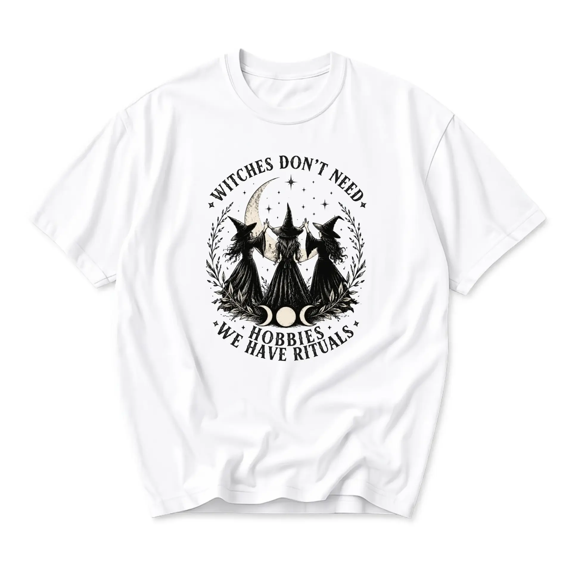Graphic Tee Witches Don't Need Hobbies We Have Rituals Shirt Celestial Occult Inspired Unisex Short Sleeve Crew Neck Top