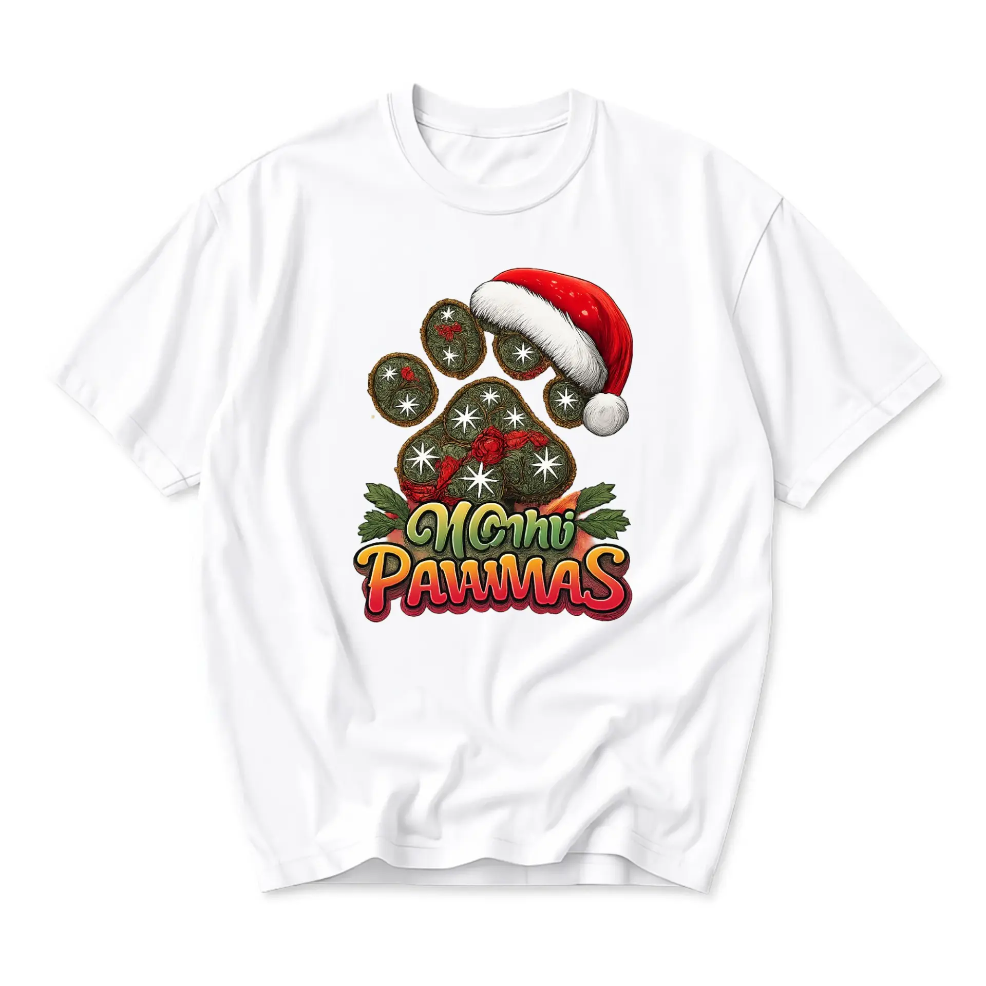 Funny Shirt Merry Pawmas Lover Holiday Graphic Tee White Unisex Crew Neck