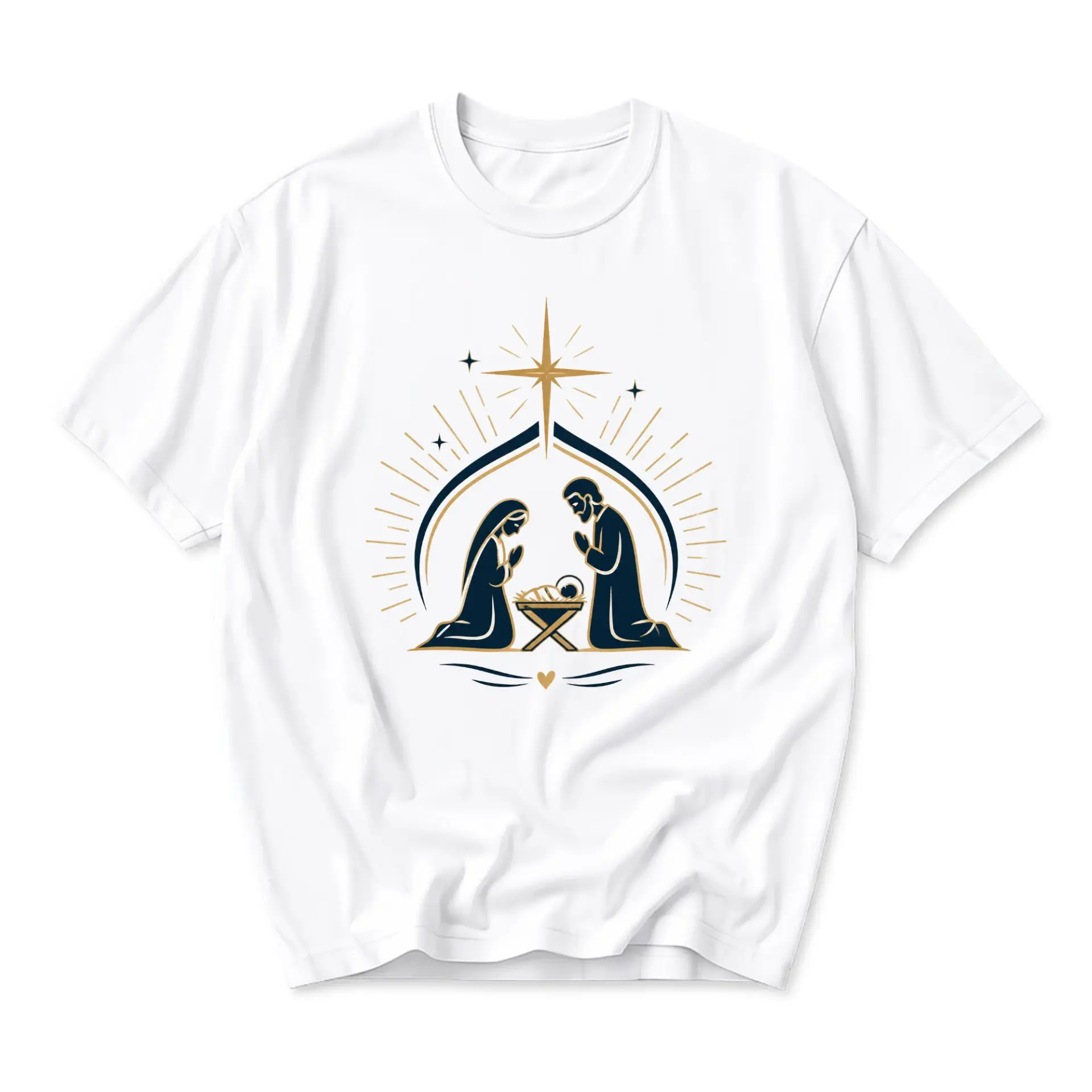 Graphic Tee Unisex Nativity Scene Print Short Sleeve Cotton Crew Neck Shirt for Holiday Casual Wear and Religious Events