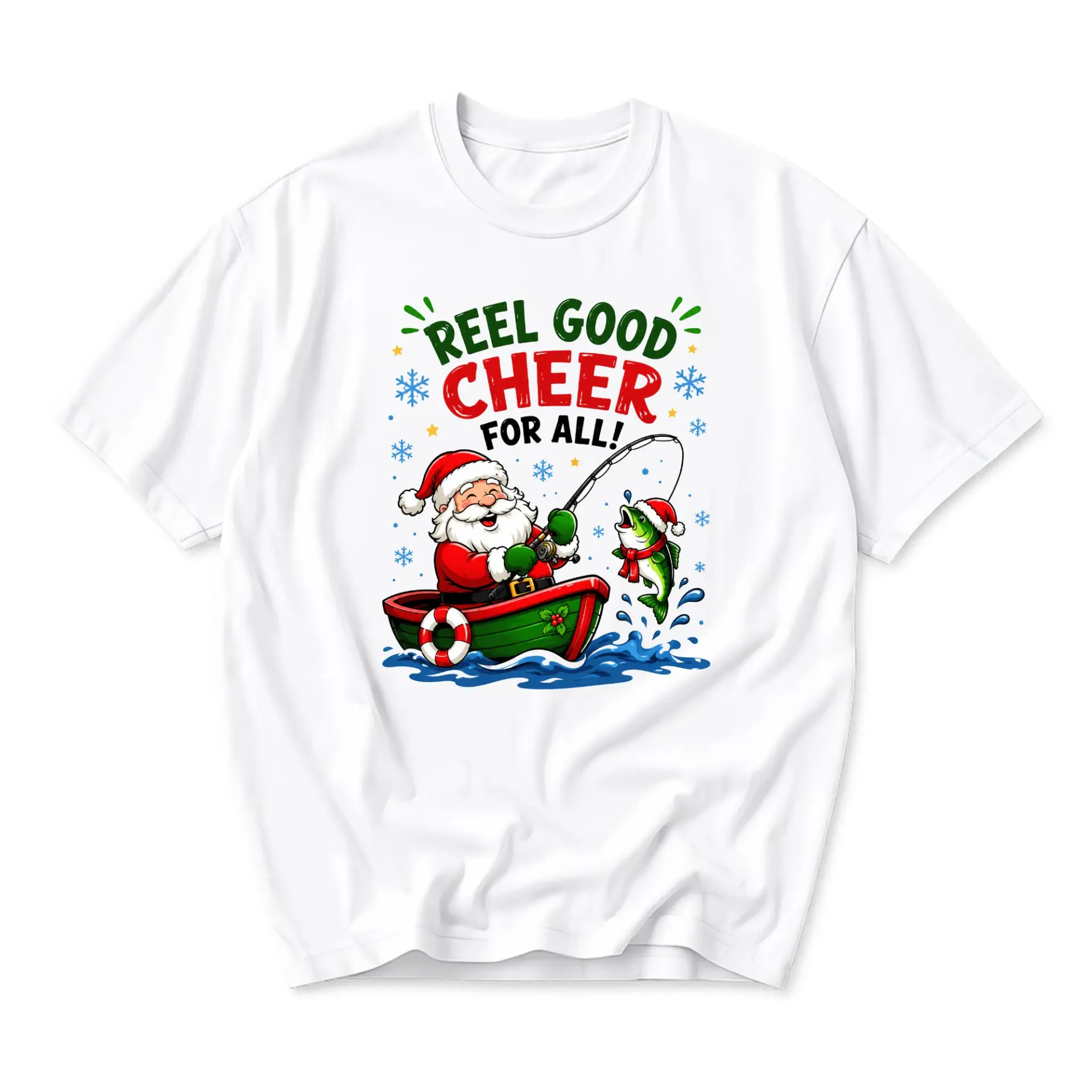 Graphic Tee Reel Good Cheer for All Funny Christmas Fishing Shirt Unisex