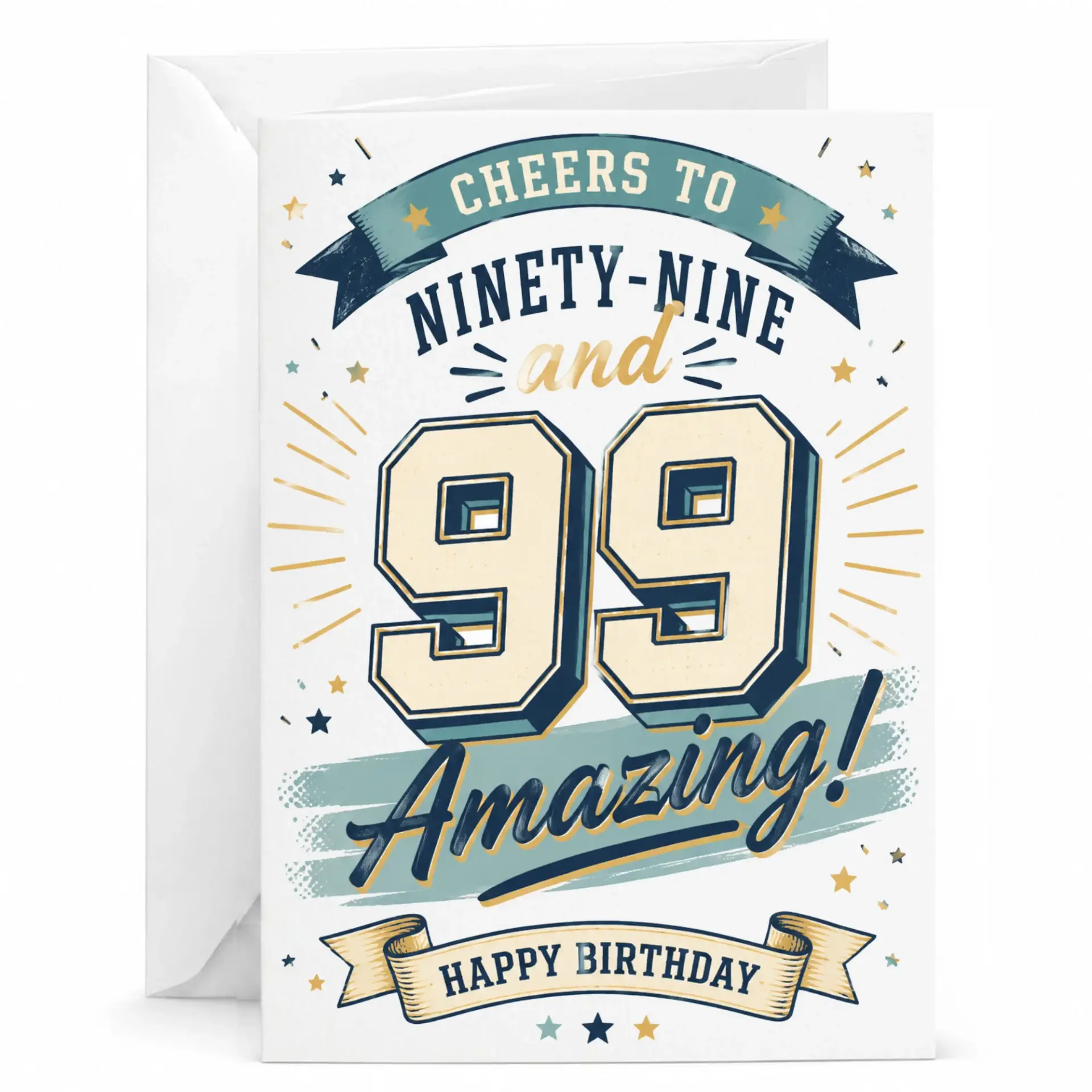 Birthday Card Ninety-Nine Years Old Celebration Greeting Card Featuring Vintage Typography and Festive Stars Design