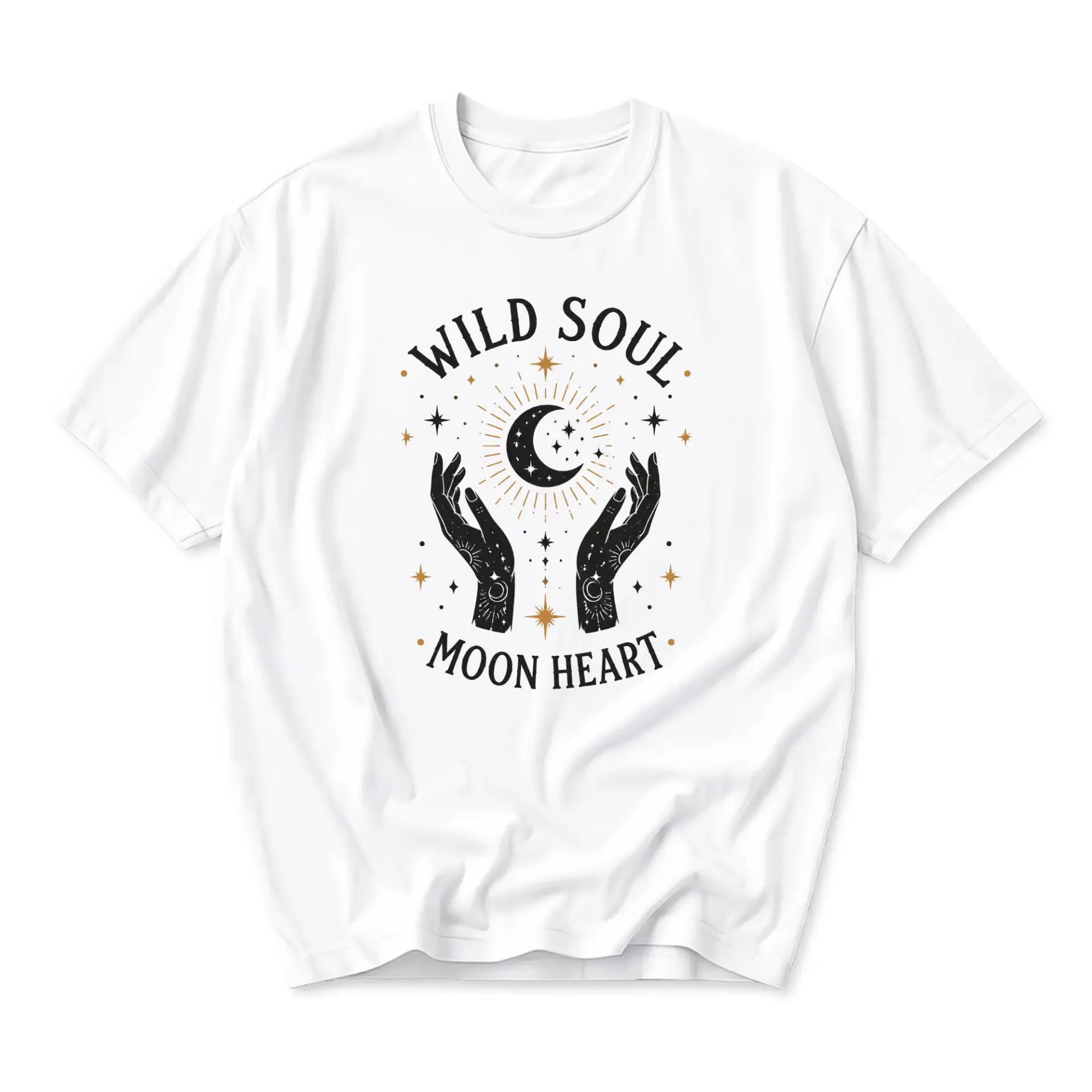 T-shirt Wild Soul Moon Heart Graphic Tee Celestial Design Unisex Crew Neck Everyday Casual Apparel Soft Cotton Top