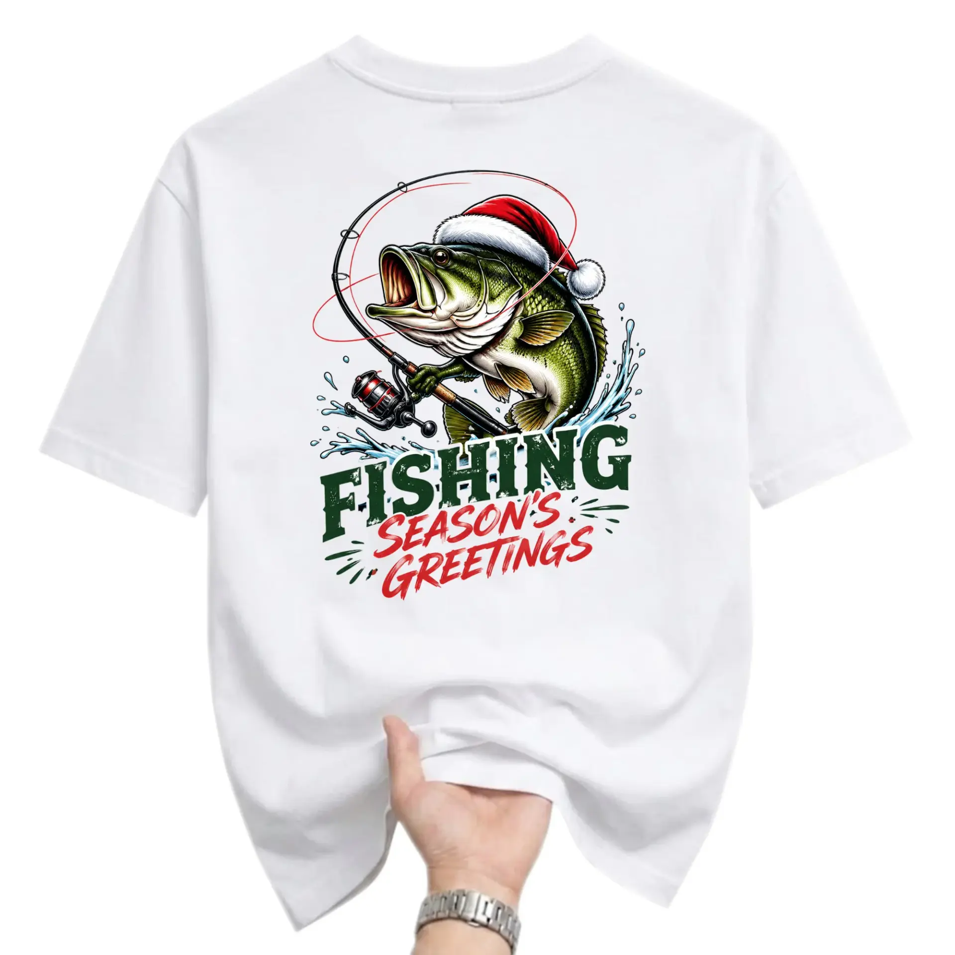 Funny Shirt Fishing Season's Greetings Graphic Tee Holiday Fish Lover Gift Unisex Casual Crew Neck T-Shirt