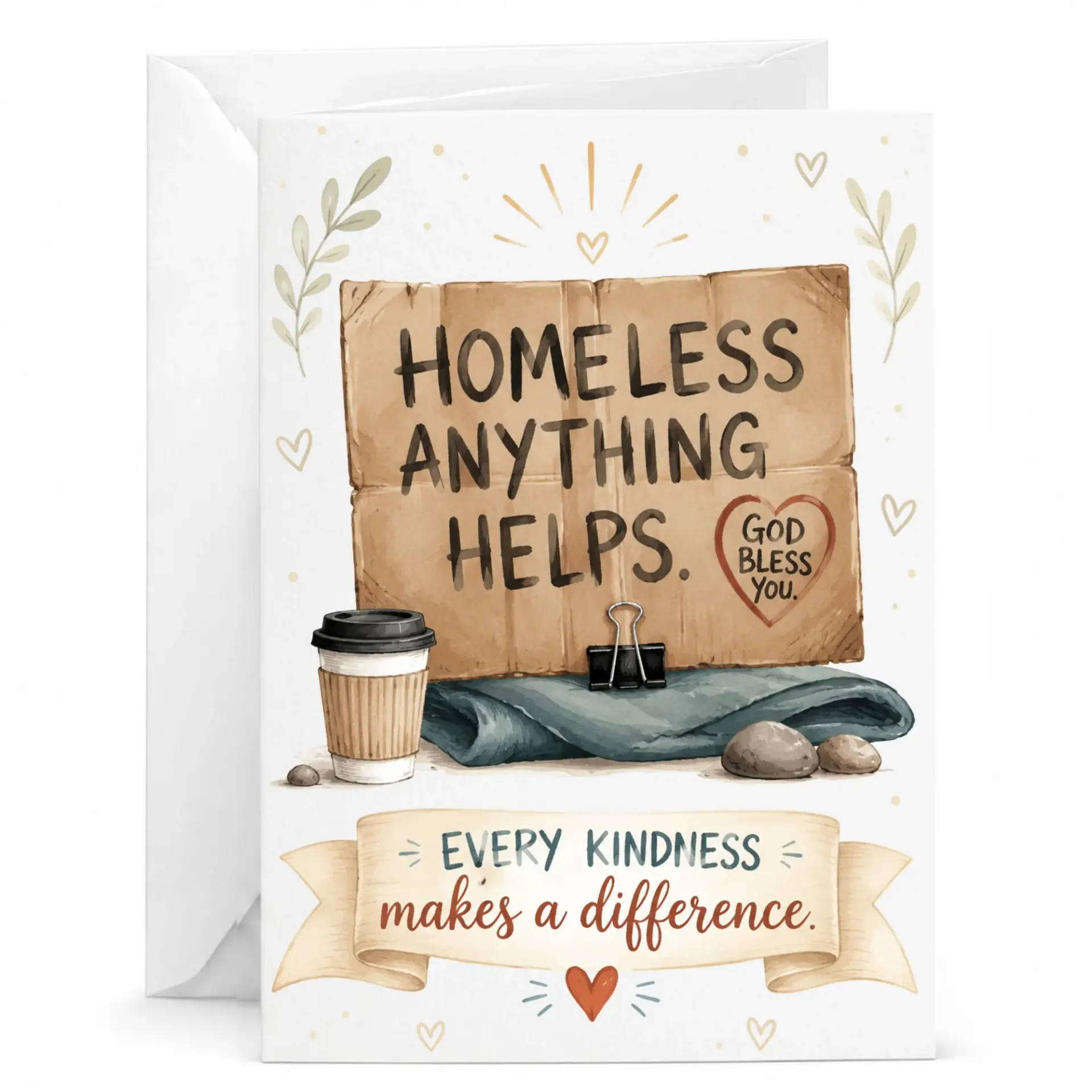 Kindness Themed Greeting Card with Envelope, Inspirational Quote Note Card for Appreciation and Encouragement