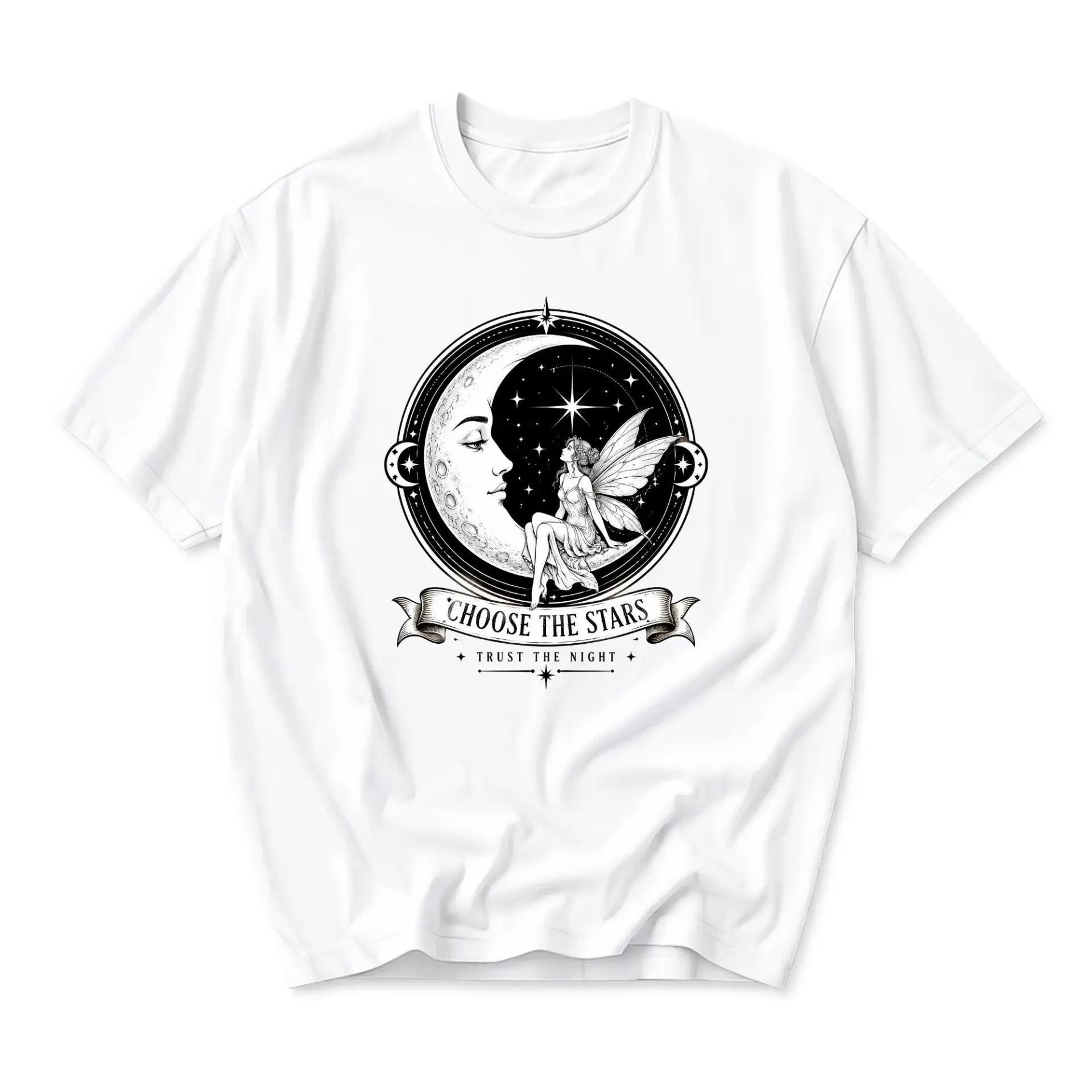 Graphic Tee Choose the Stars Trust the Night Fairy Moon Celestial Art Unisex Casual Short Sleeve Cotton Shirt