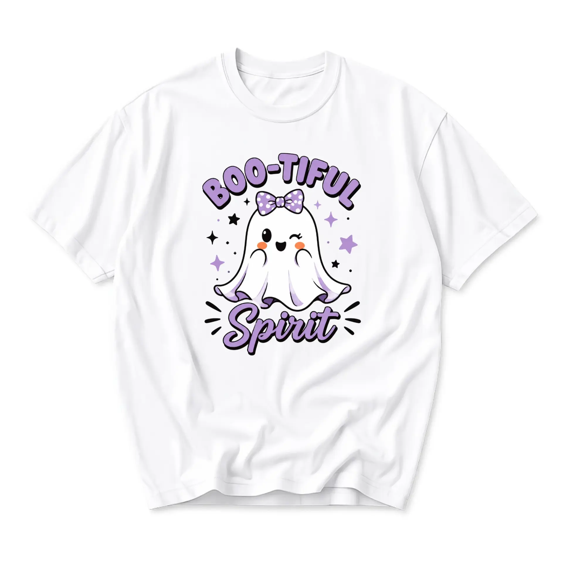 Funny Shirt Boo-Tiful Spirit Graphic Tee Cute Ghost Illustration Casual Unisex Crew Neck Seasonal Cotton Top