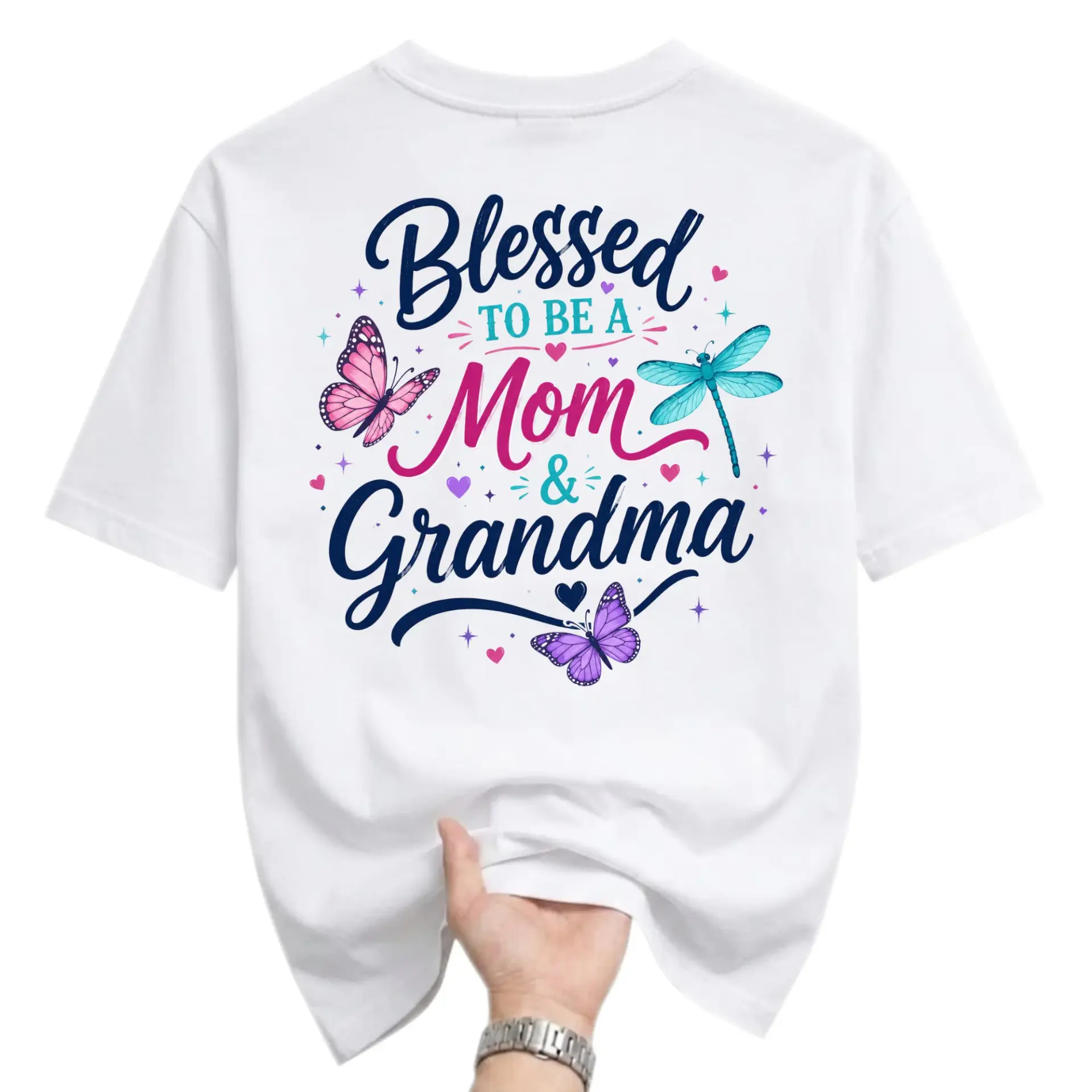 Graphic Tee Blessed to Be a Mom and Grandma Shirt Floral Butterfly Inspired Unisex Casual Crew Neck Top