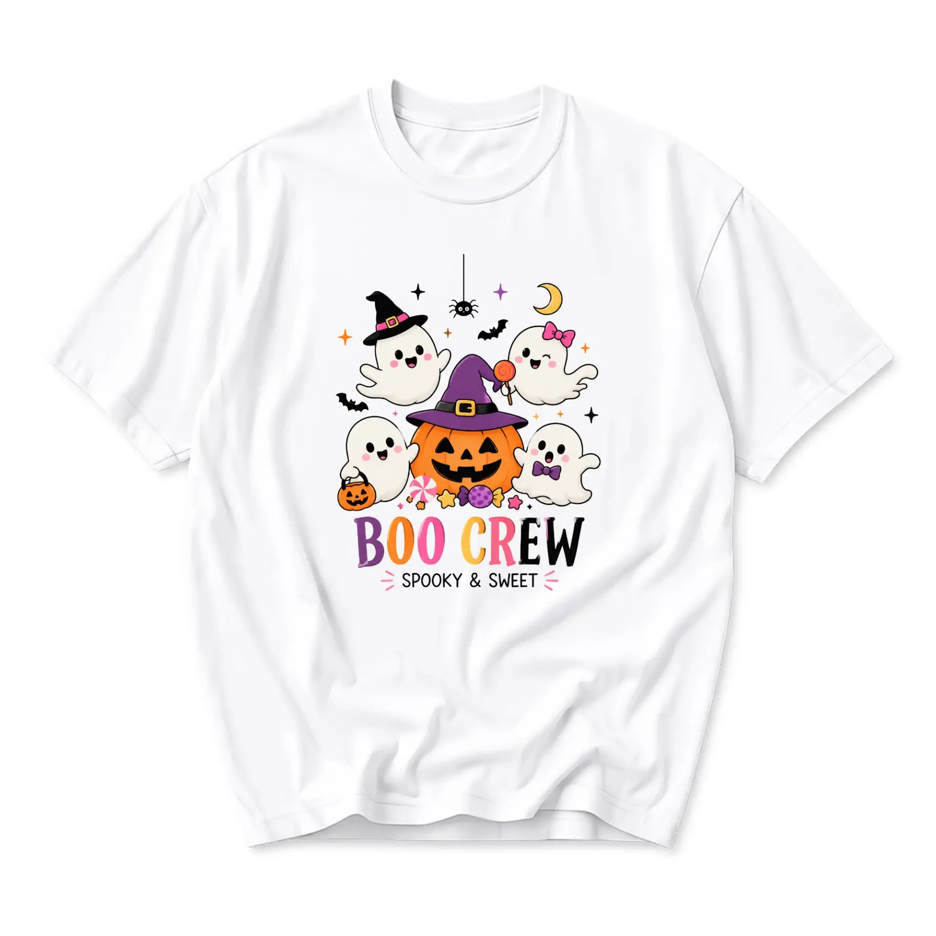 Funny Shirt Boo Crew Spooky and Sweet Halloween Graphic Tee Unisex Casual Cotton Blend Short Sleeve Top