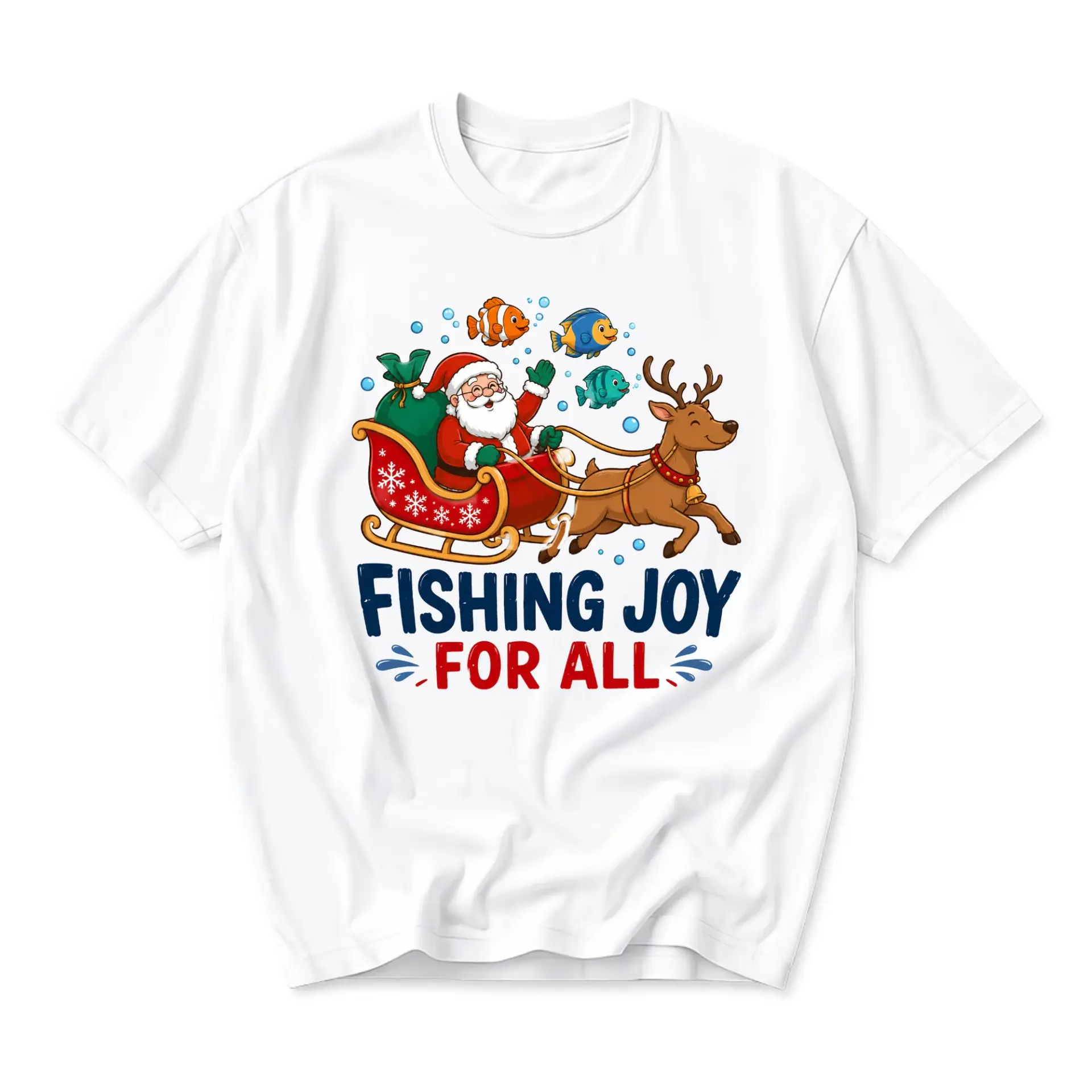 Funny Shirt Fishing Joy for All Graphic Tee Seasonal Holiday Apparel Men and Women Casual Crew Neck Cotton Top