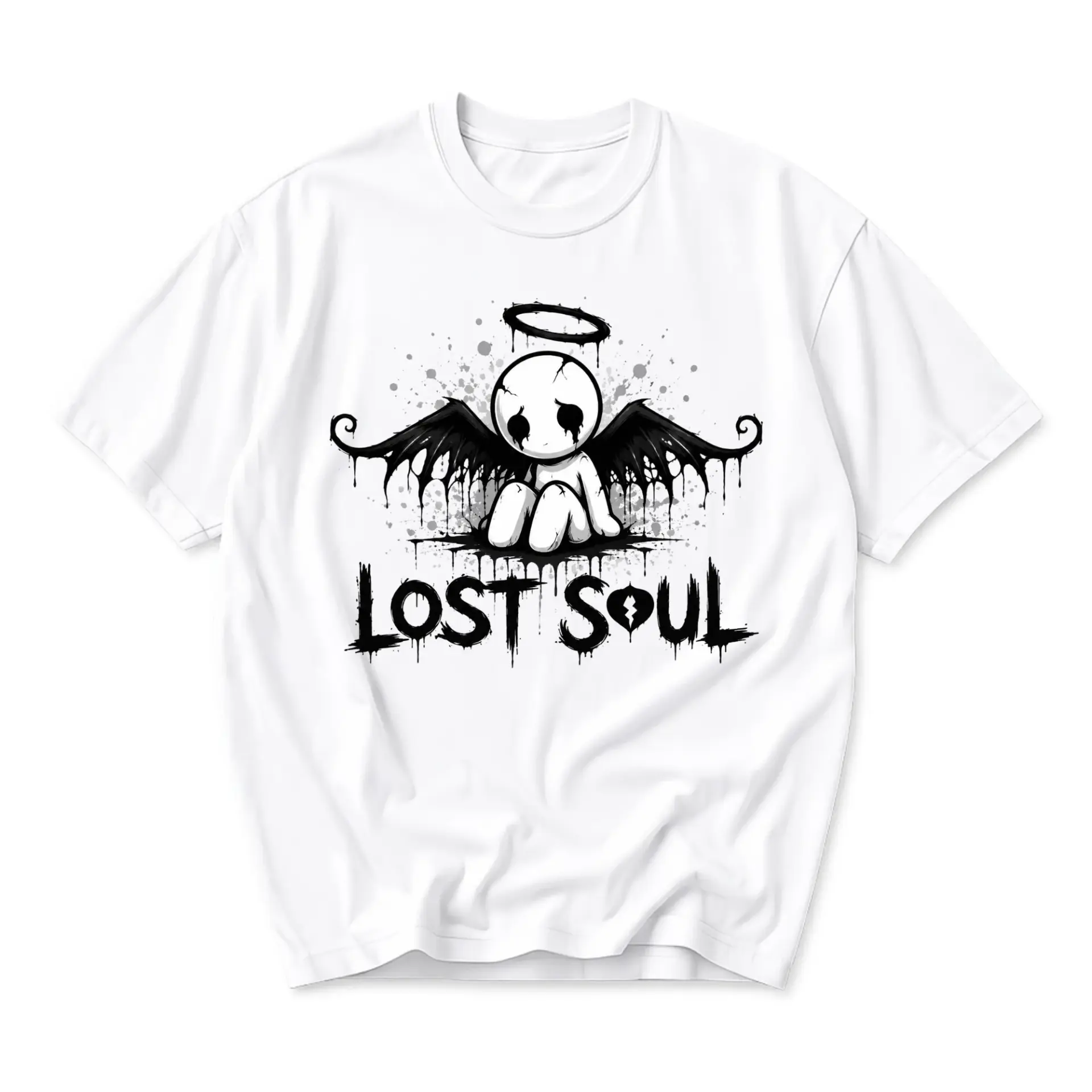 Graphic Tee Lost Soul Artistic Illustration White Casual Unisex Crew Neck Shirt for Comfortable Everyday Streetwear