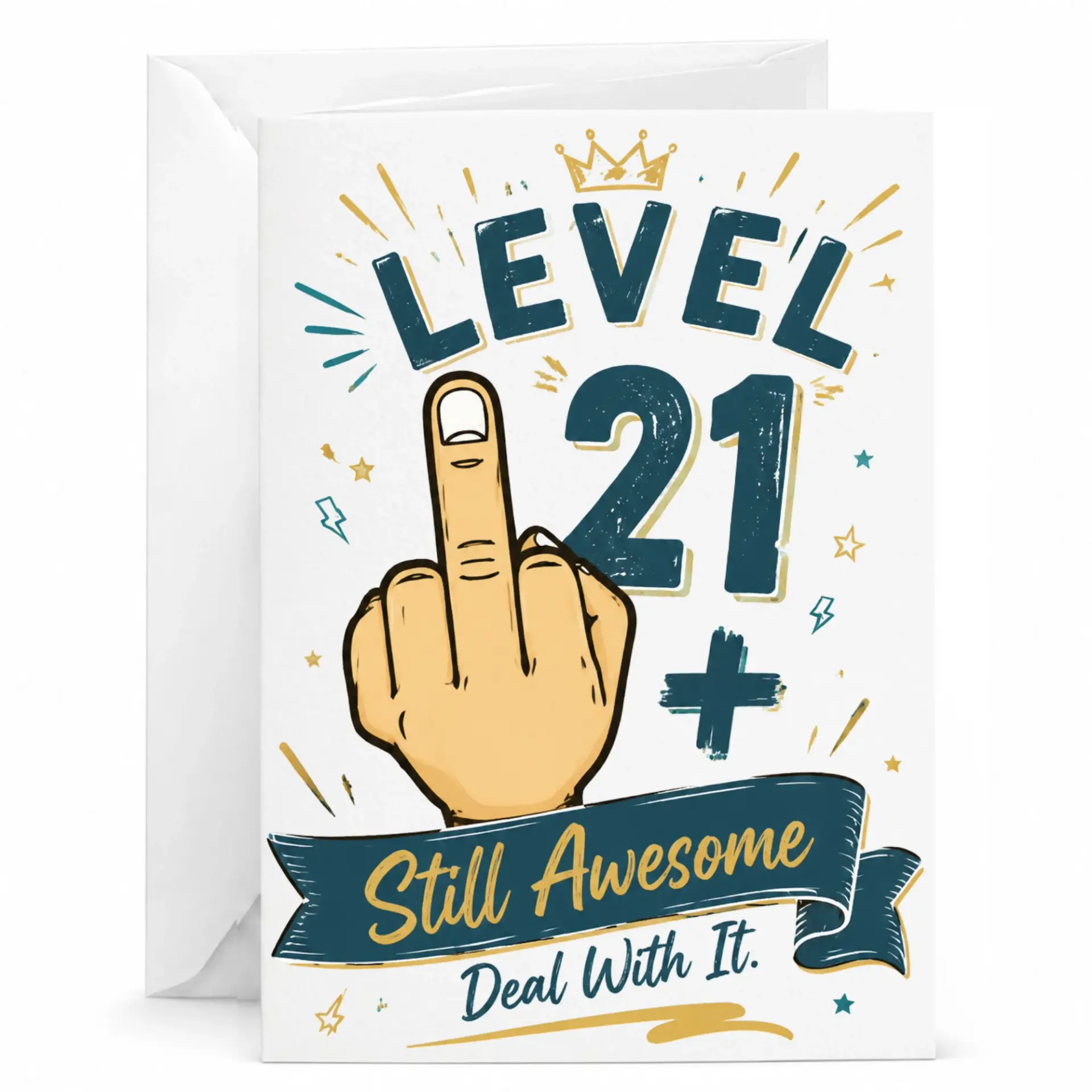Funny Birthday Card Level 21 Plus Still Awesome Deal with It Greeting Card with Envelope for Adult Milestone Celebration