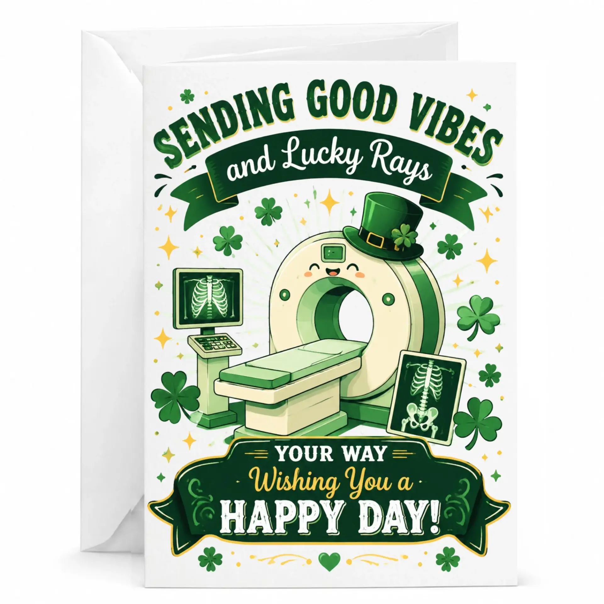 Funny Radiology Greeting Card with Envelope Medical Imaging Lucky St Patricks Day Themed Note for Coworkers
