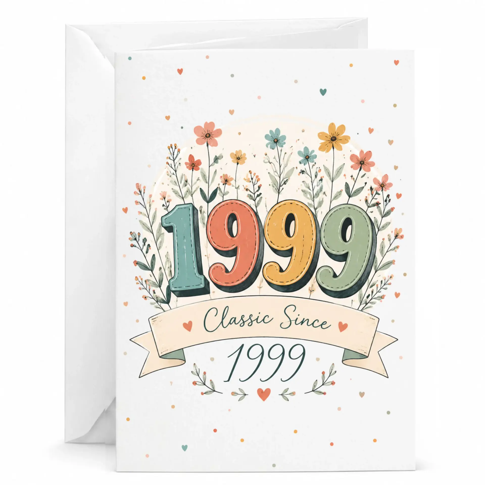 Birthday Card Classic Since 1999 Floral Design Anniversary Greeting Card for Milestone Year Celebrations 5x7 Inches