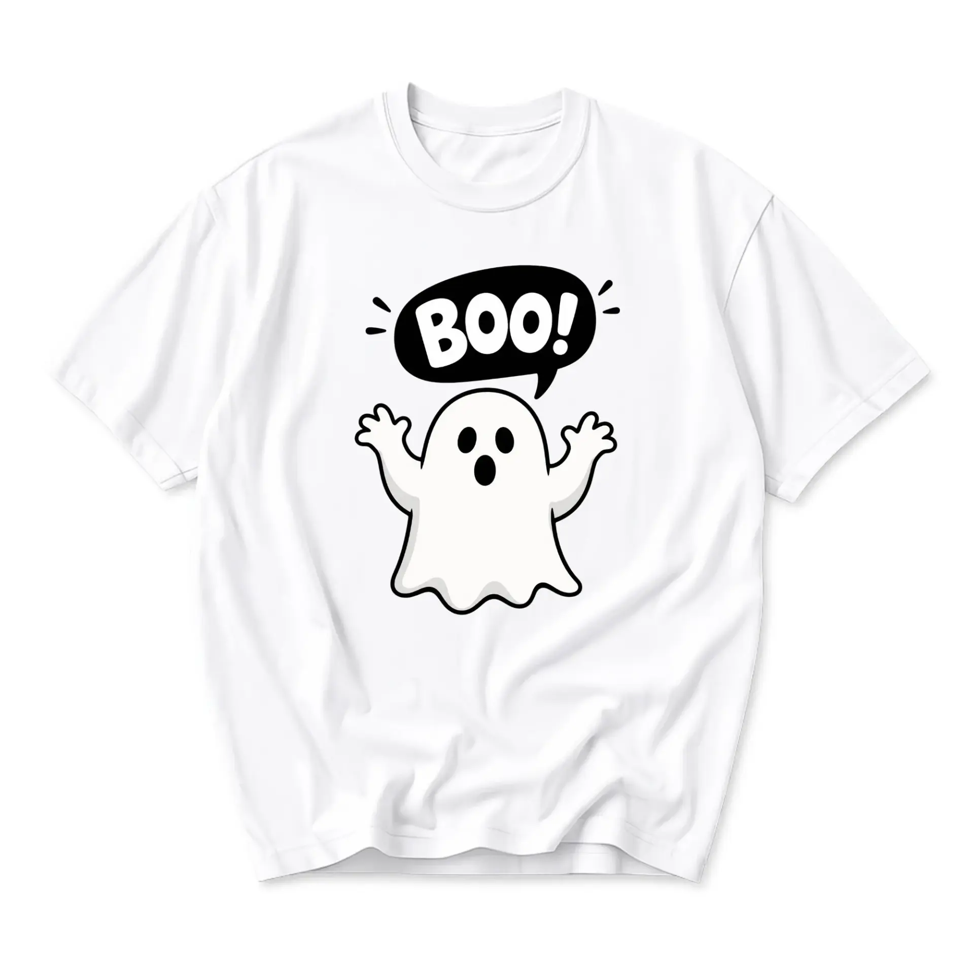 Funny Shirt Boo Ghost Graphic Tee Unisex Crew Neck Casual Cotton Blend Short Sleeve Halloween Inspired Apparel