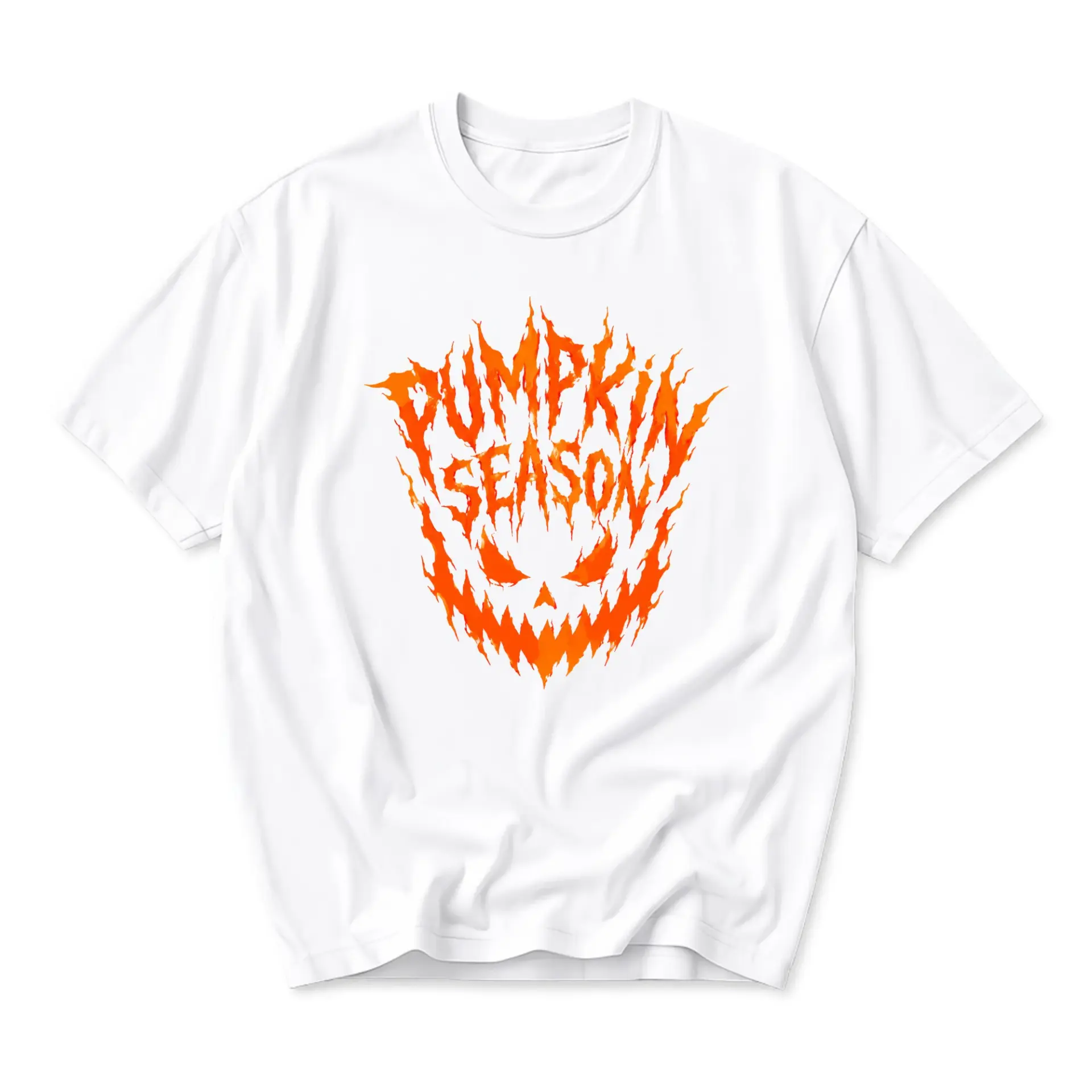 Graphic Tee Pumpkin Season Flaming Jack O Lantern Autumn Fall Holiday Theme Unisex Crew Neck Casual Cotton T-Shirt